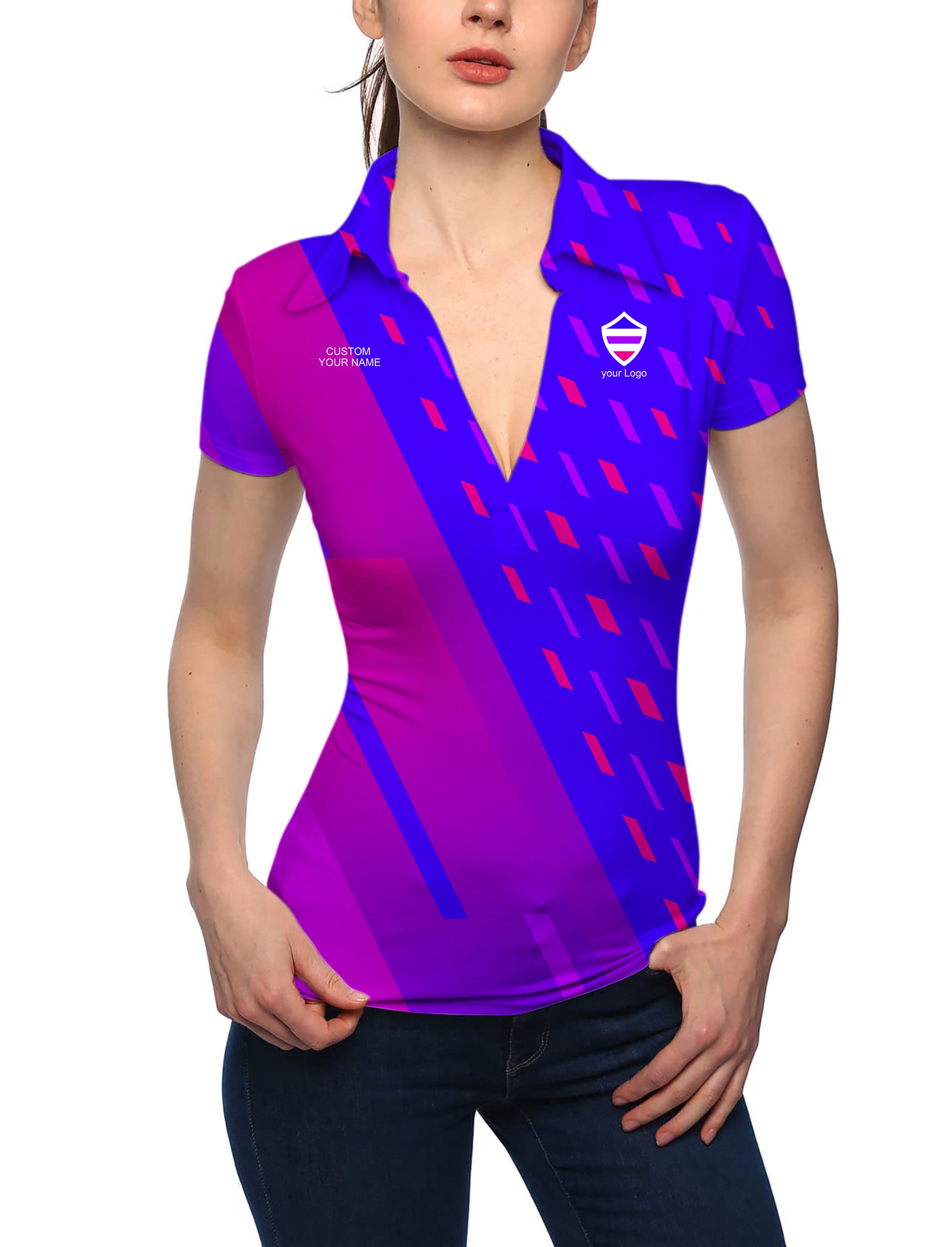 Women's blue purple pink sport Team V Neck Golf Polo