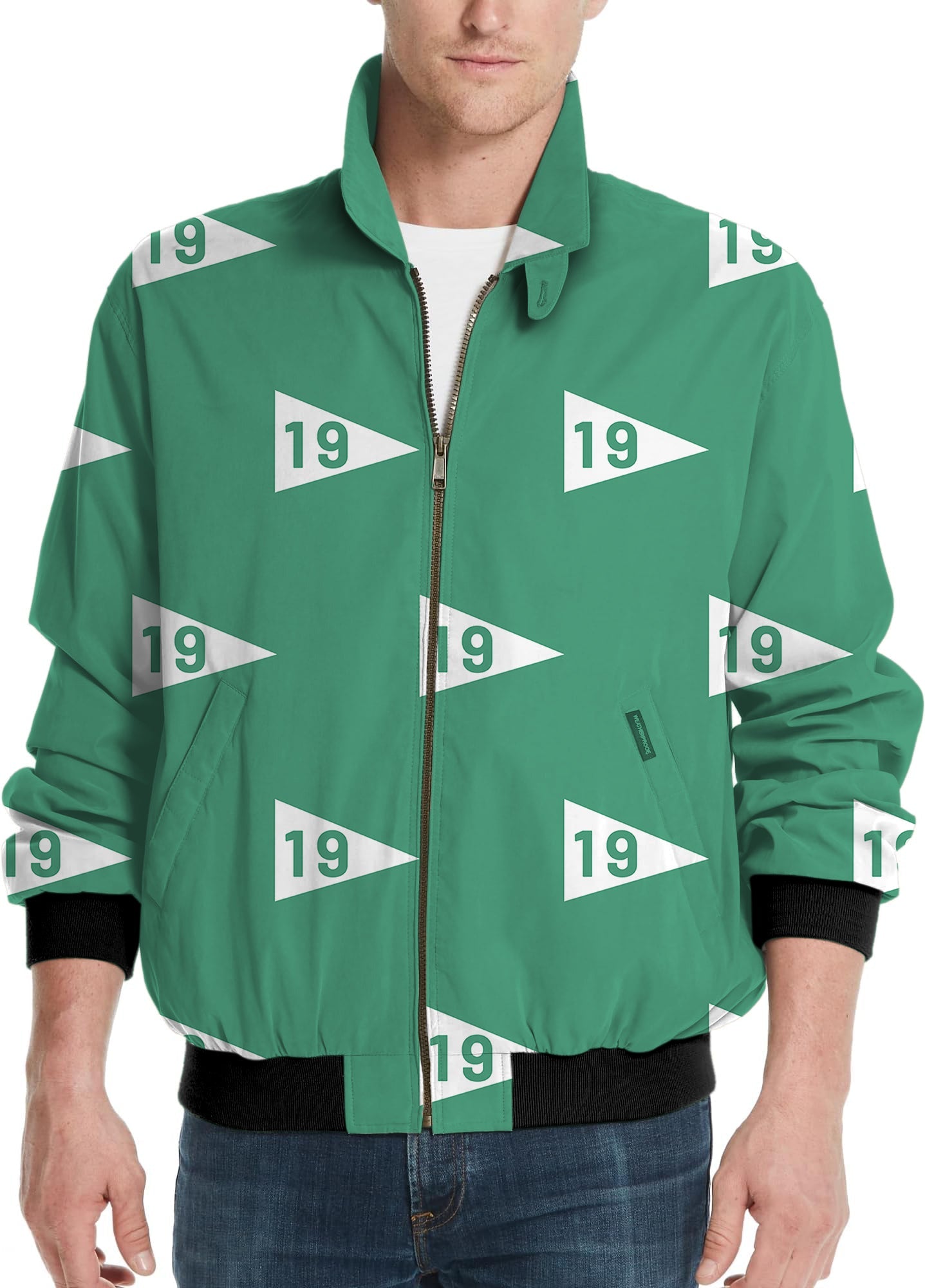 Men's 19th hole-38 green golf windbreaker jacket with custom logo options