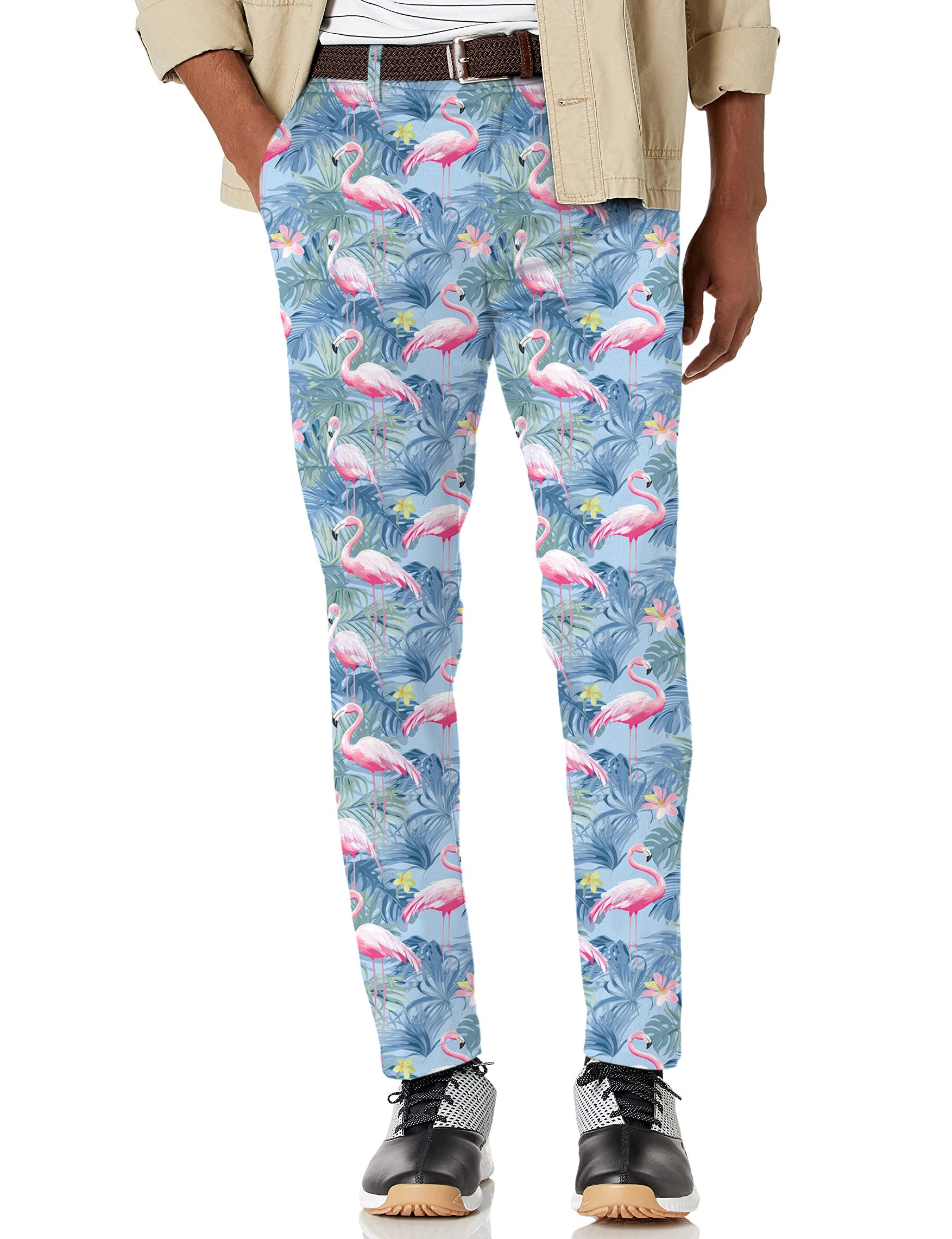 Men's Tropical birds pink flamingo Stretch Golf Pants