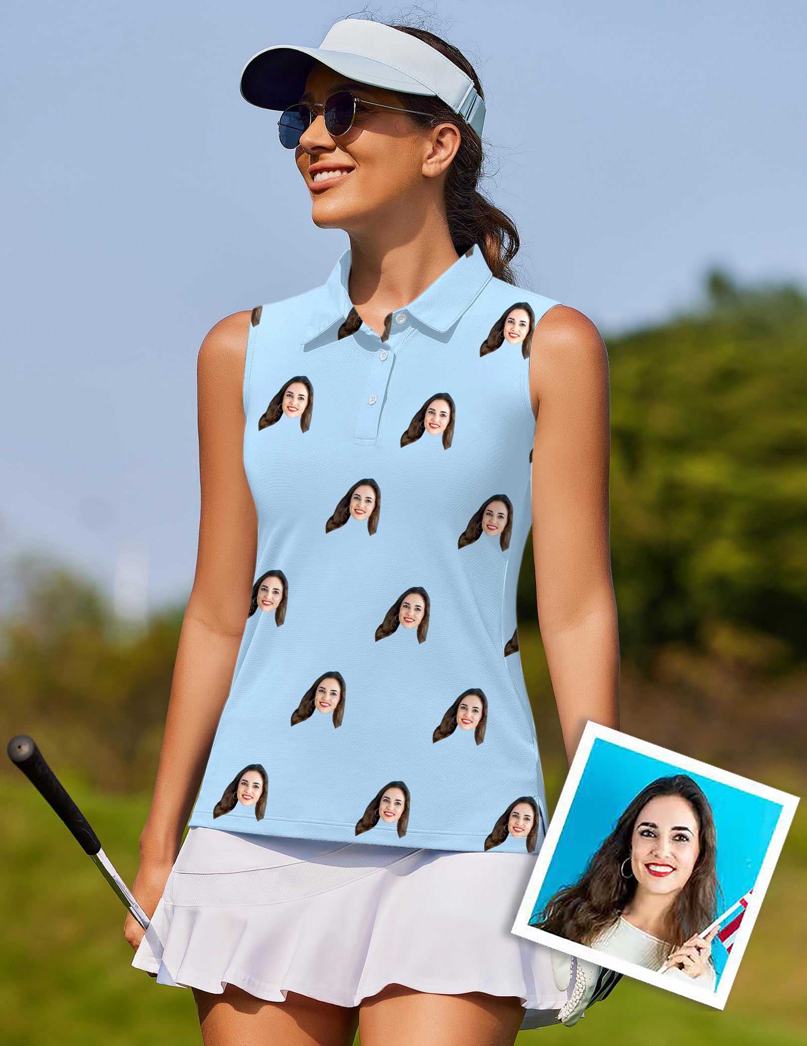 Custom Photo Funny Face Women's golf Sleeveless shirt