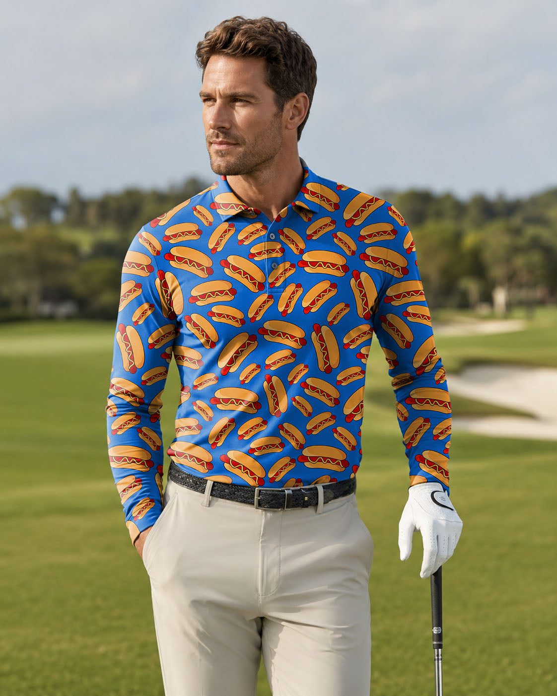 Men's  hot dog golf Long-sleeved Polo