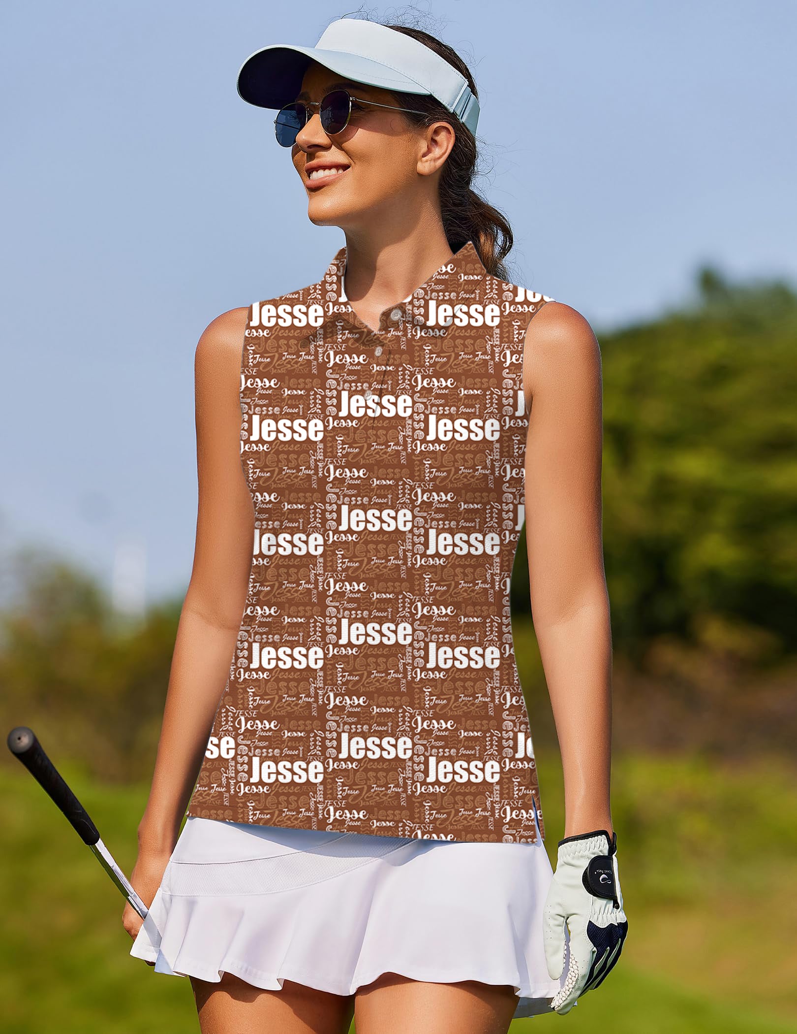 Custom name brown- Women's golf Sleeveless shirt