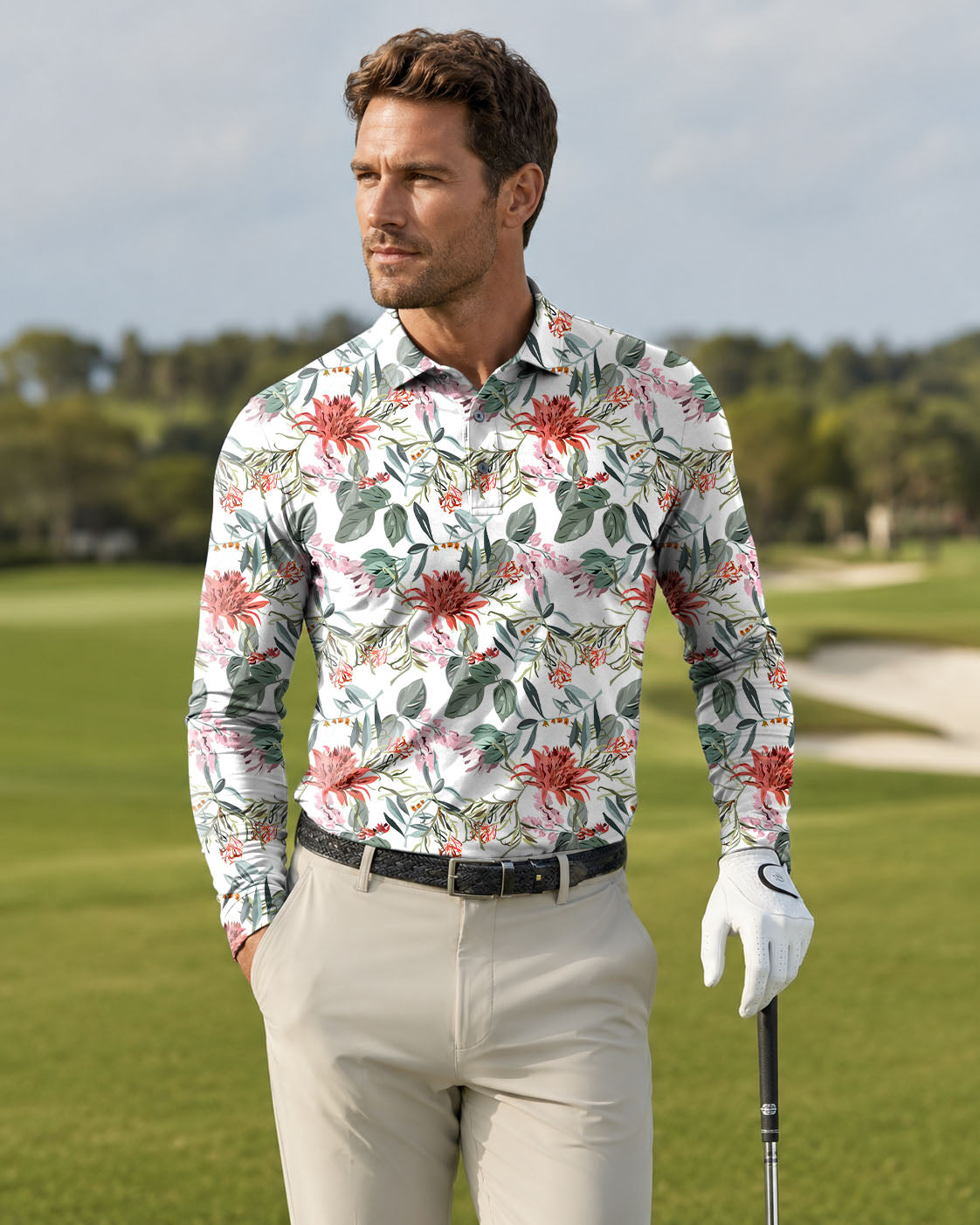 Daisy Flower mens Long-sleeved Polo