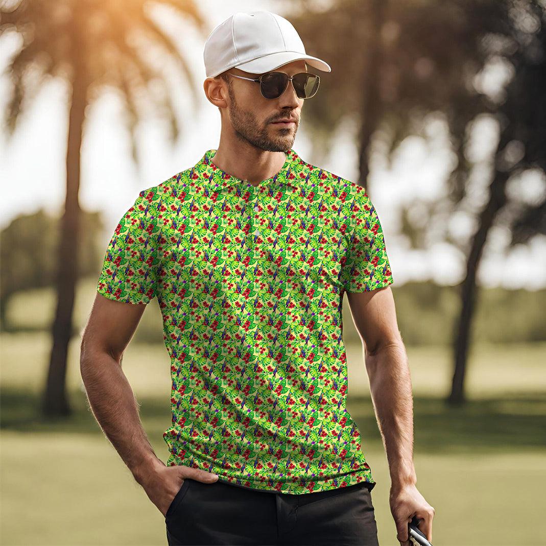 Men's Toucan tropical flowers golf polo