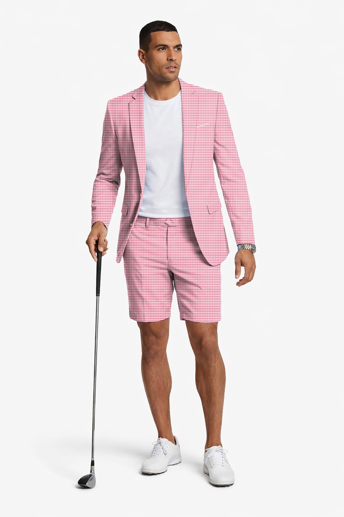 Pink striped and checkered squares Men's Party Costumes-Theme Party 2pcs Suit set-Blazer Shorts
