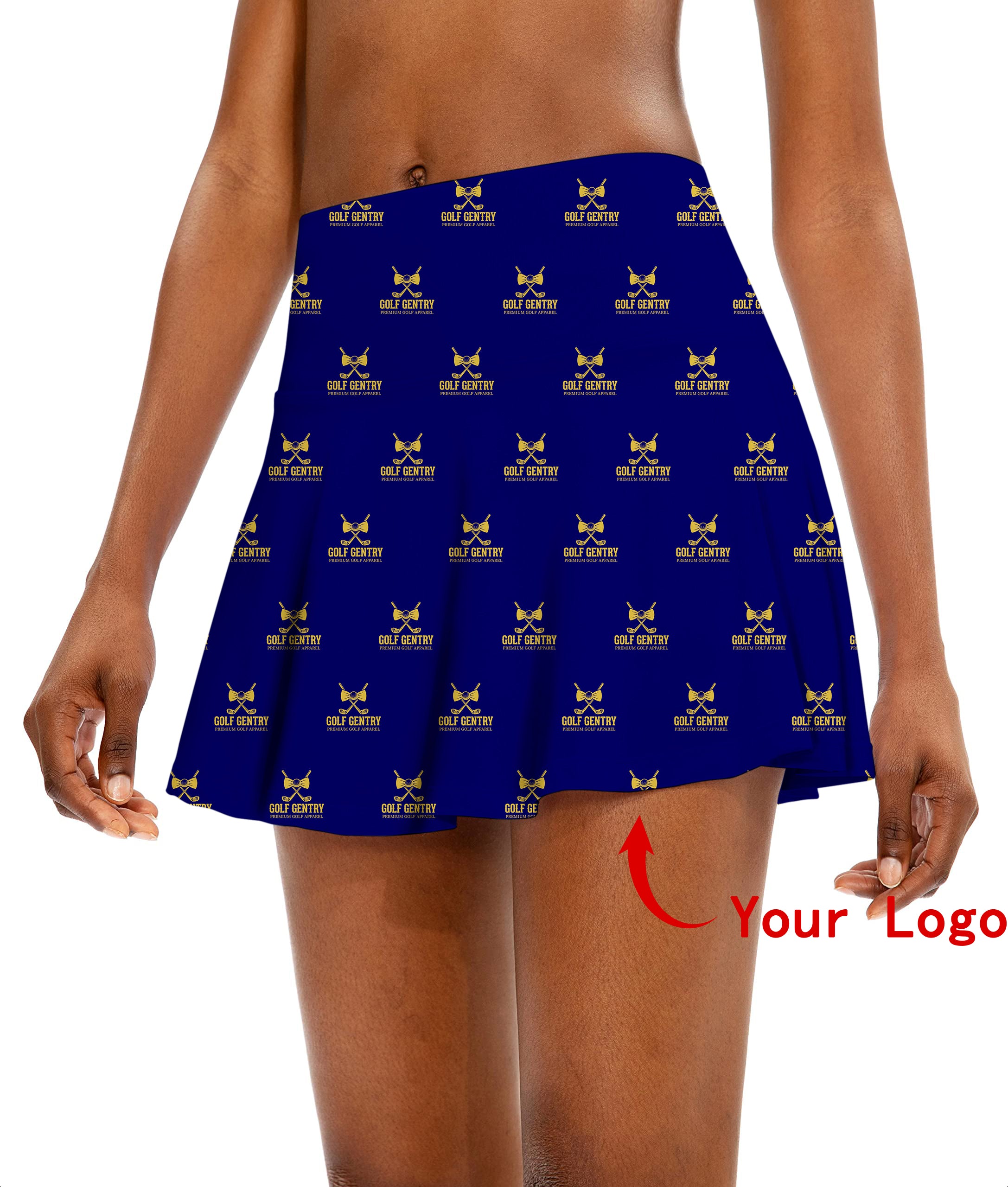 Custom Company Sport Team Logo Face  Women's Athletic Golf Skorts Flared Skirts