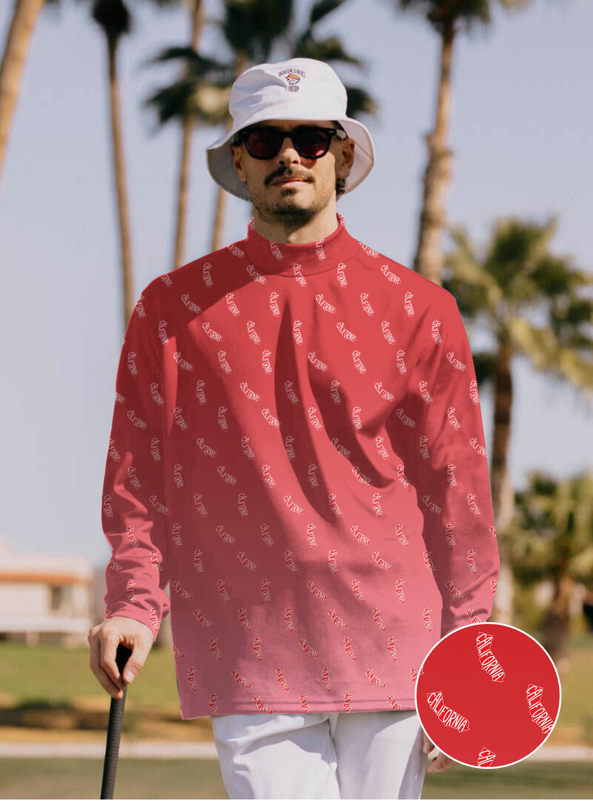 Men's Red California Mock Neck Long/Short Sleeve Golf Tops