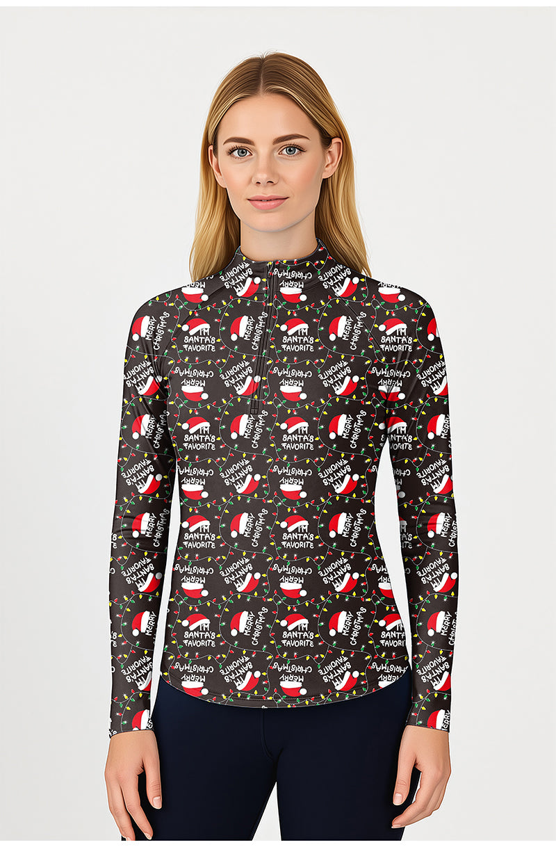 Women's Christmas hat blackf golf active 3/4 zip top long sleeves