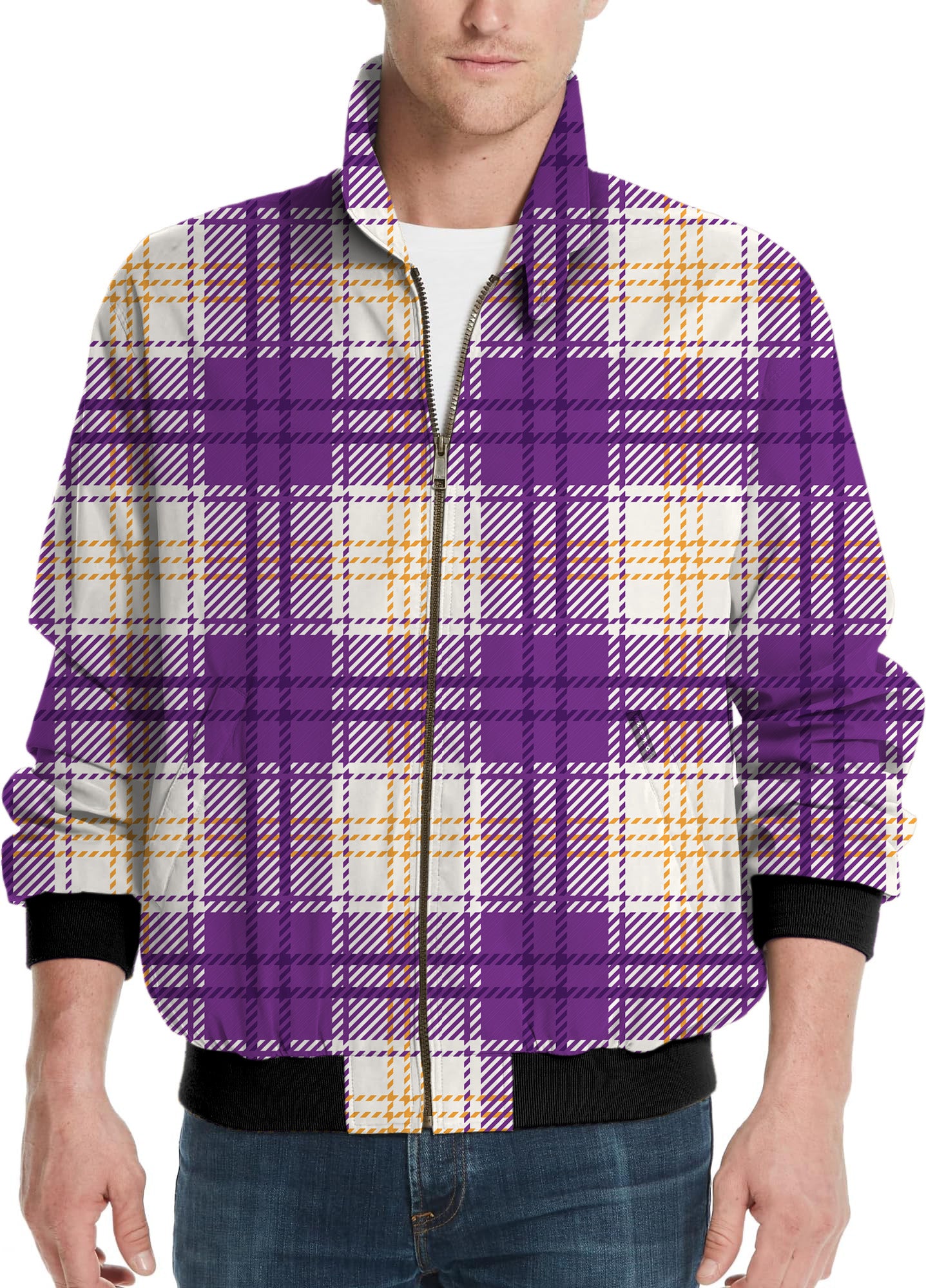Halloween purple and yellow grid pattern Men's Golf Windbreaker Light Jacket