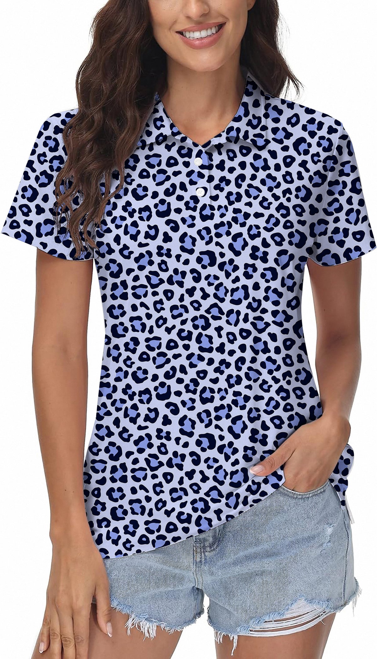 purple leopard print Women's Golf Polo