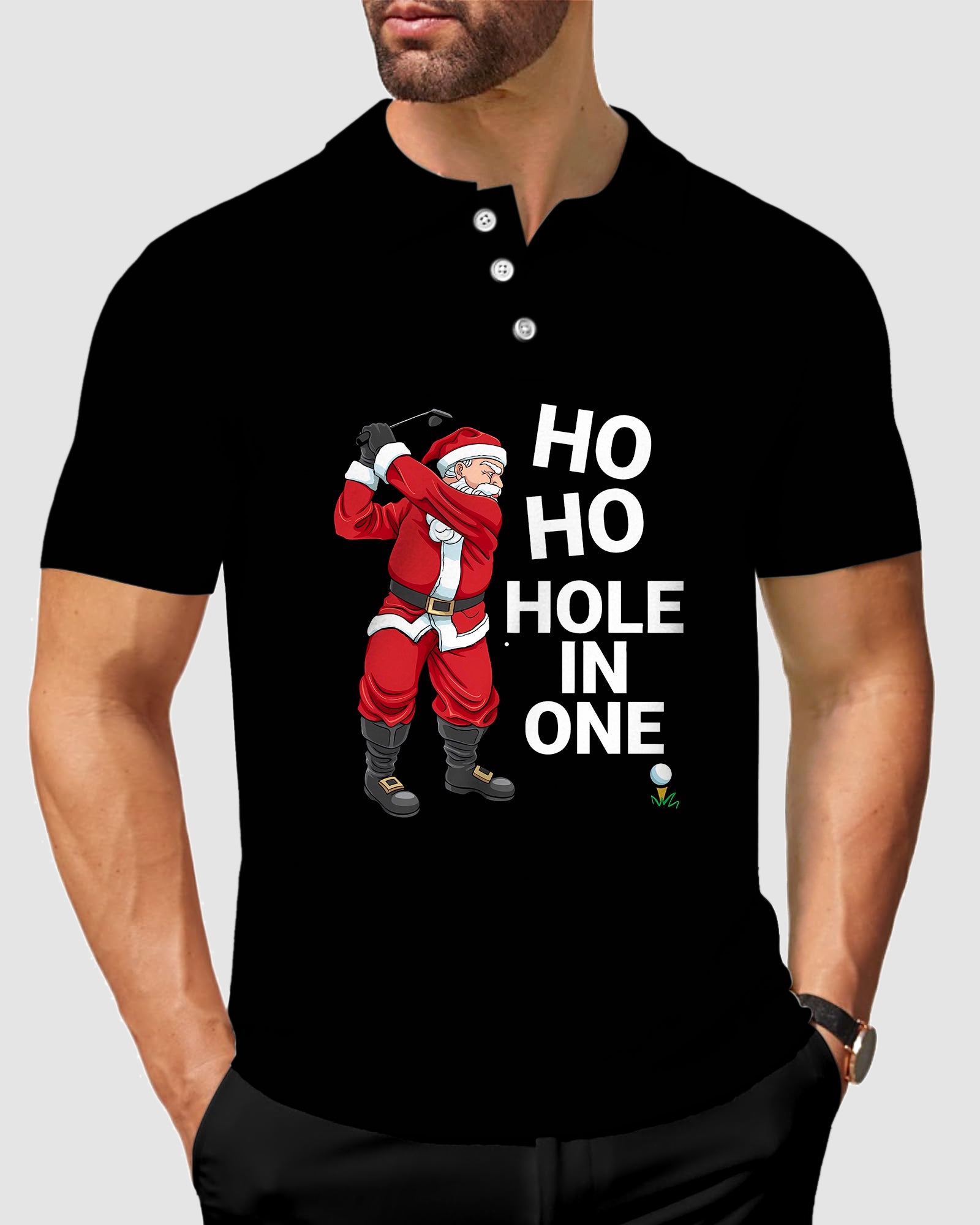 Men's Santa Claus Play Golf Christmas Polo