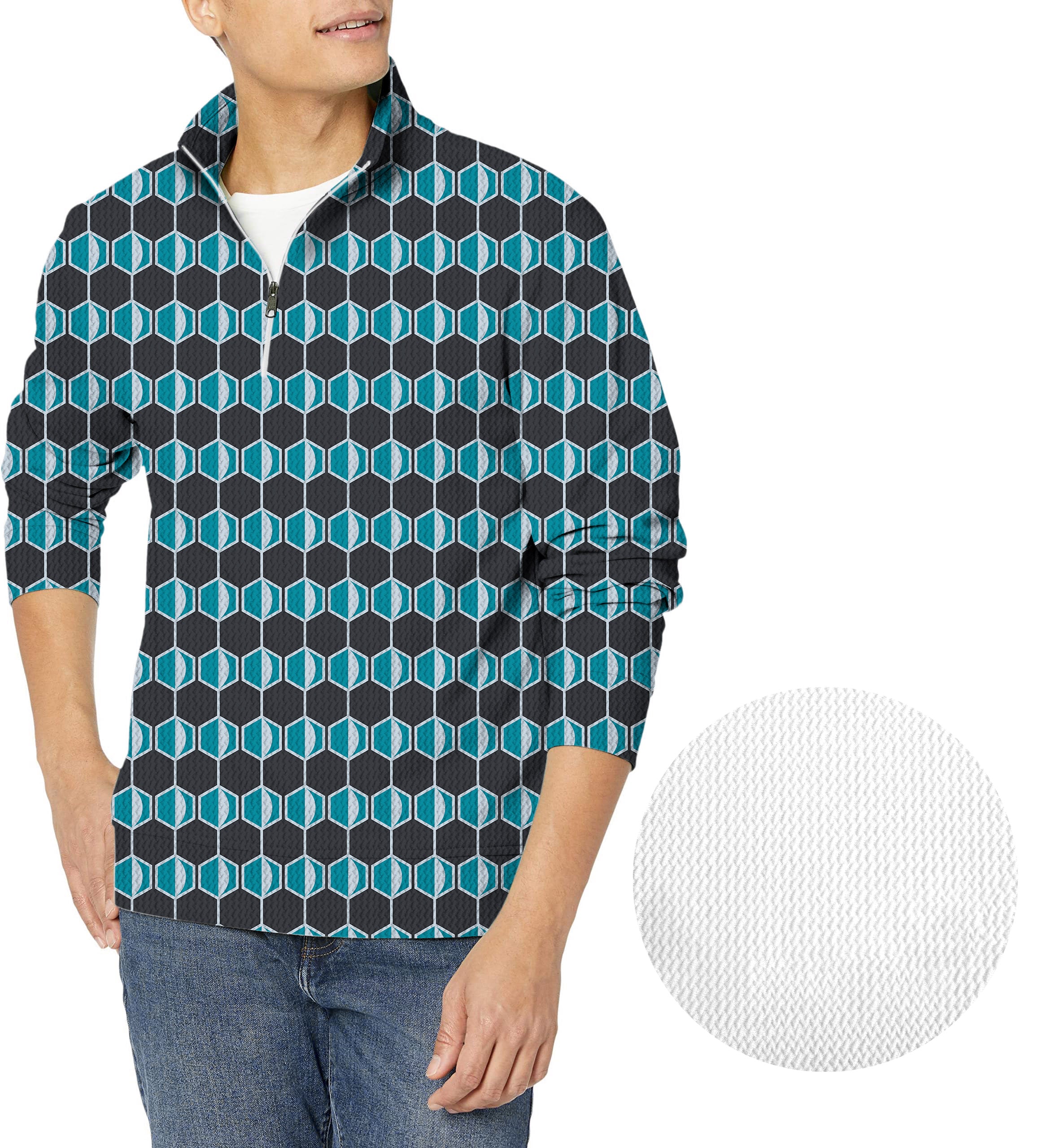navy blue Hexagon-Men's Golf Waffle Zipper Pullover limited edition