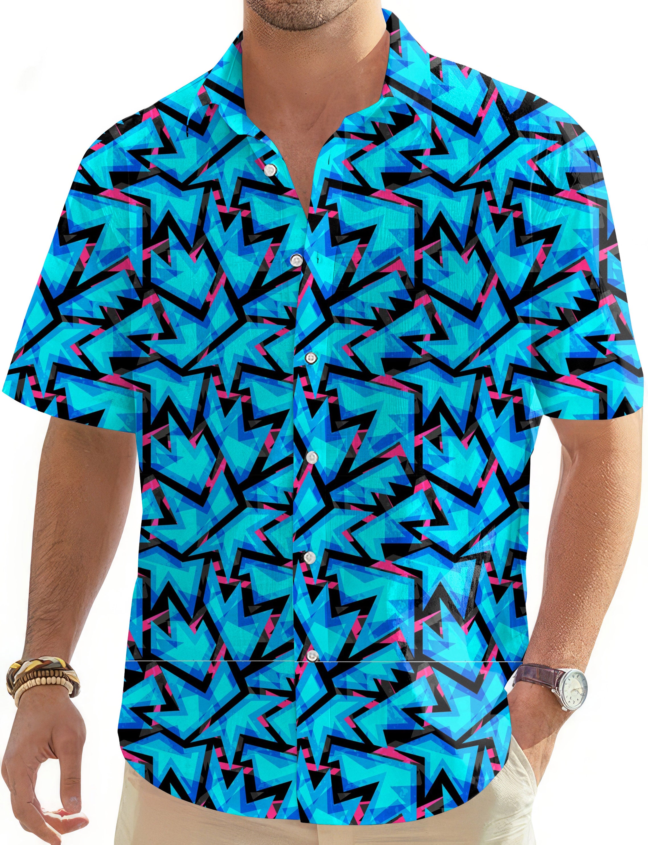 Icey Blues-Men's Golf Hawaiian Shirts Button Down Shirt