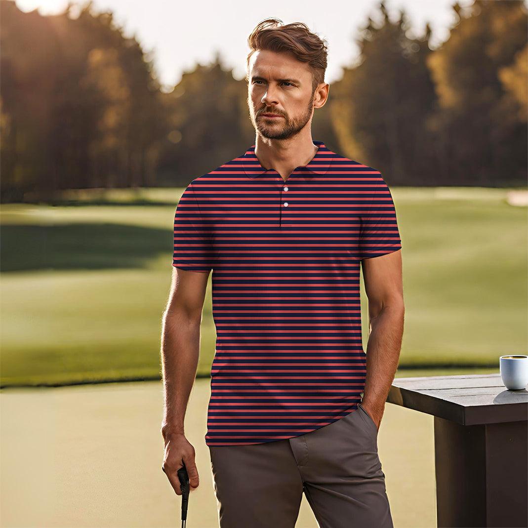 Men's Navy Red Stripes golf polo