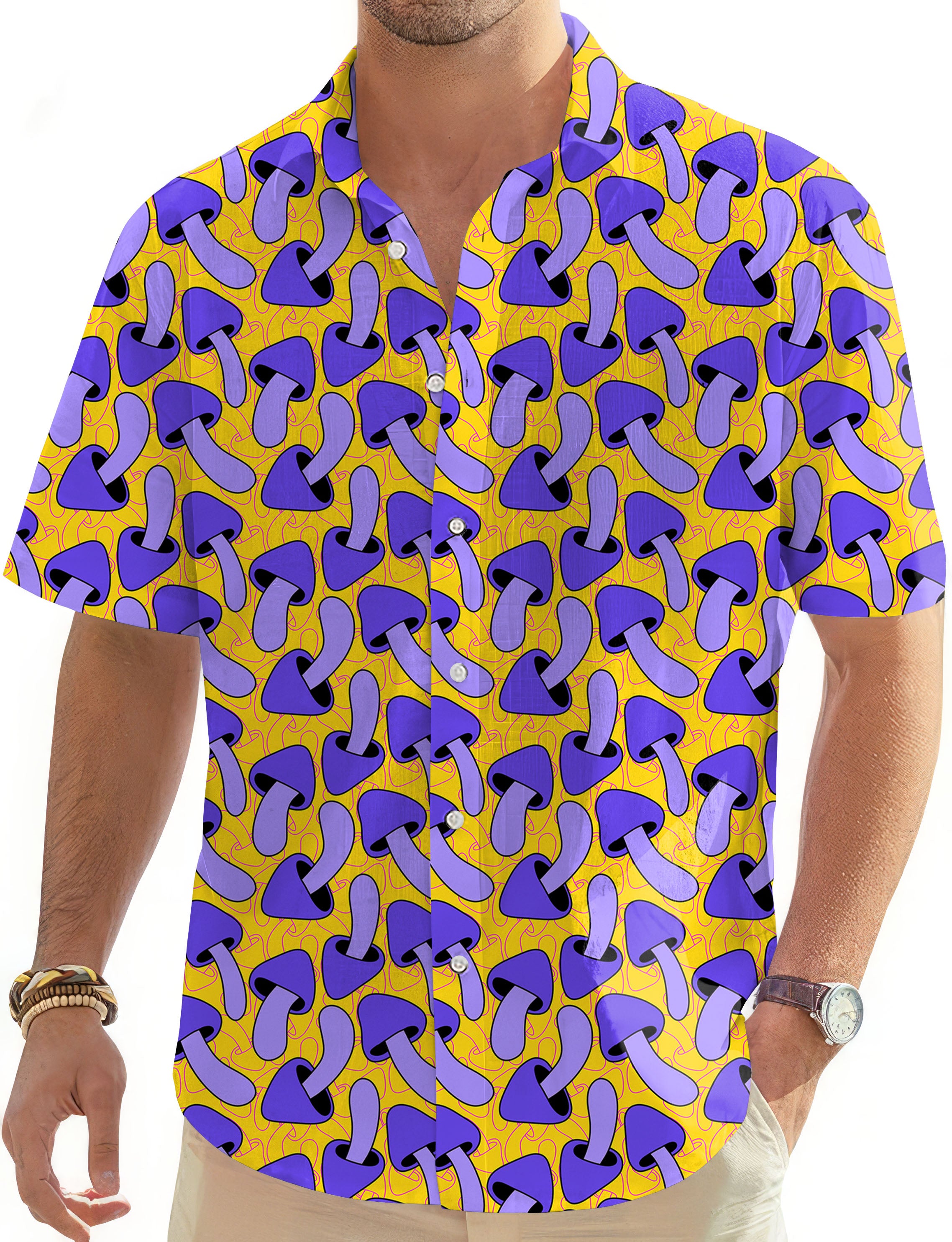 Psychedelic Mushroom Print Men's Golf Hawaiian Shirts Button Down Shirt