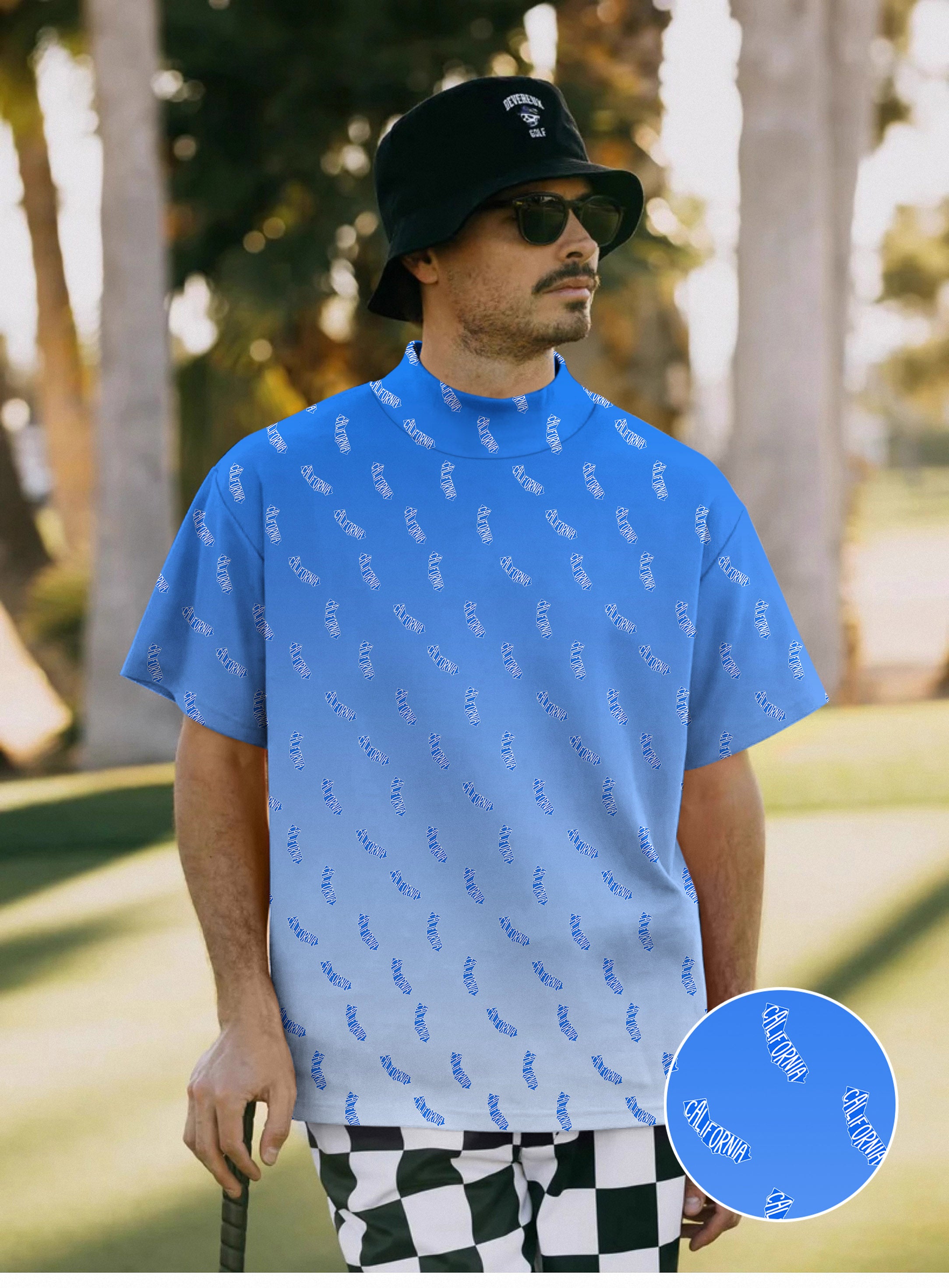 Men's Blue California Mock Neck Long/Short Sleeve Golf Tops