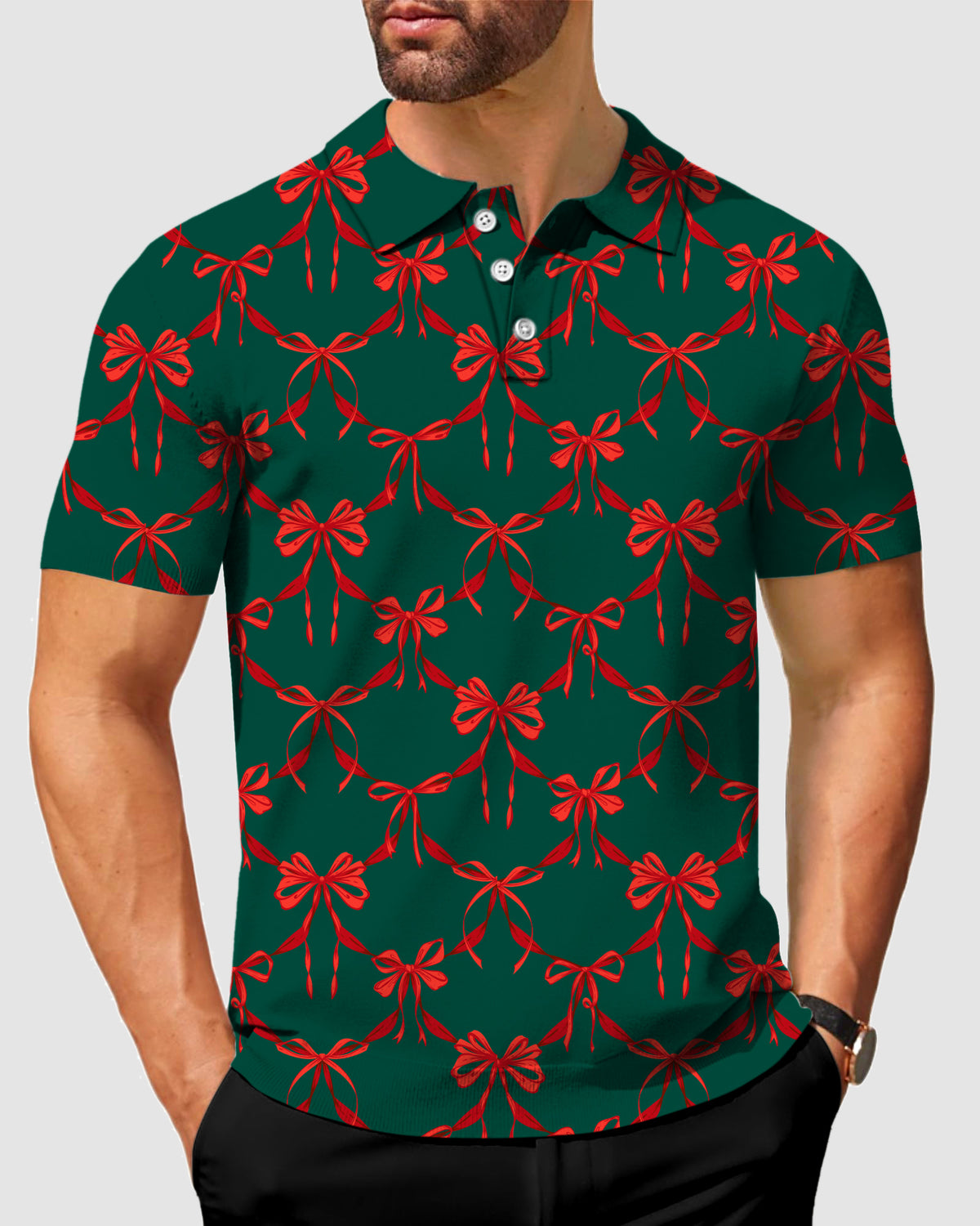 Men's Christmas red knot detail Polo