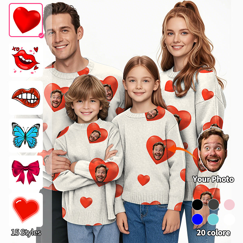 Custom Photo Face Custom Color White Love Crewneck Pullover Ugly Sweater Men Women Boy Girl Family