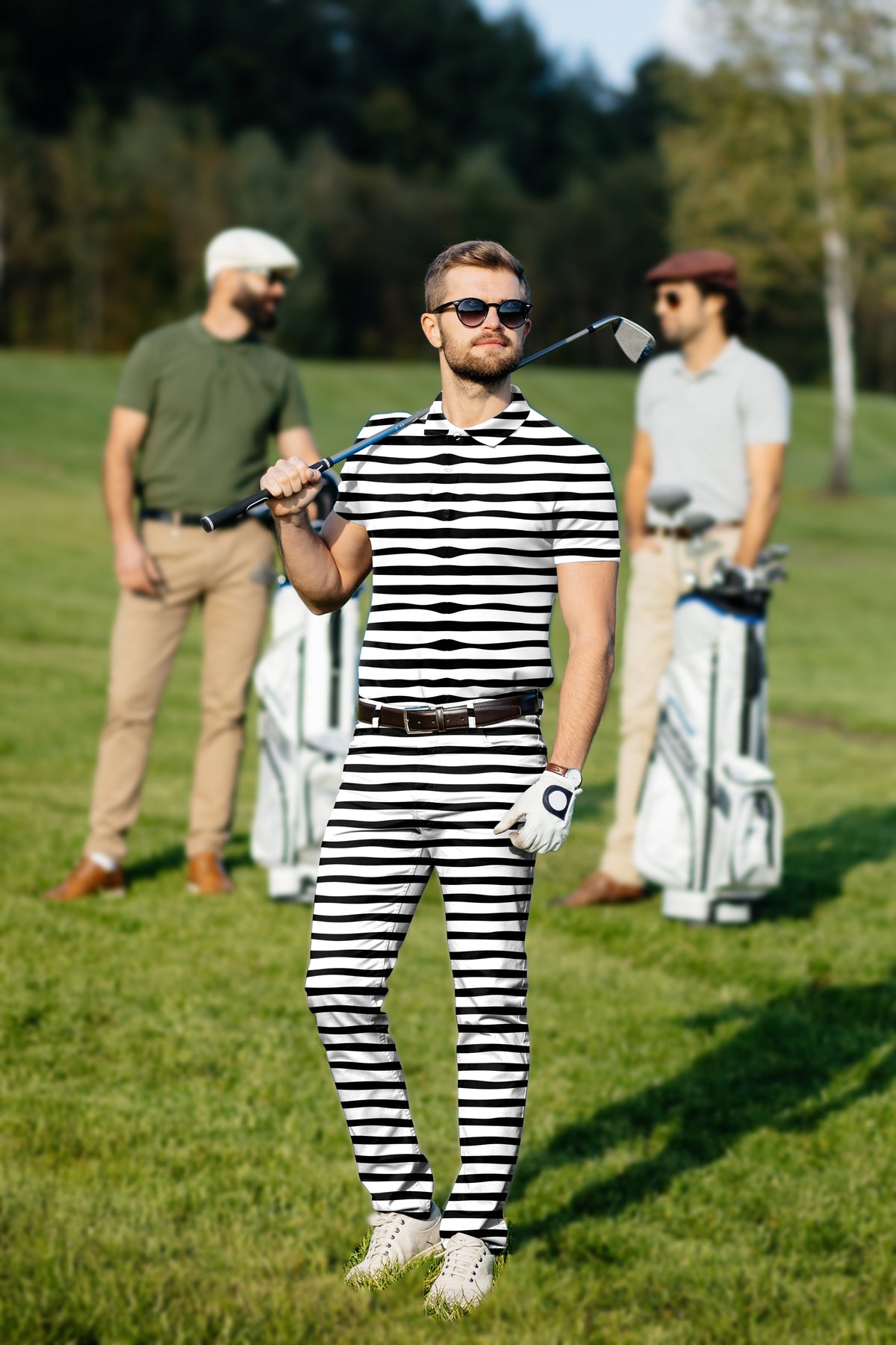 Men's Golf Set Polo+Pants Zebra stripes