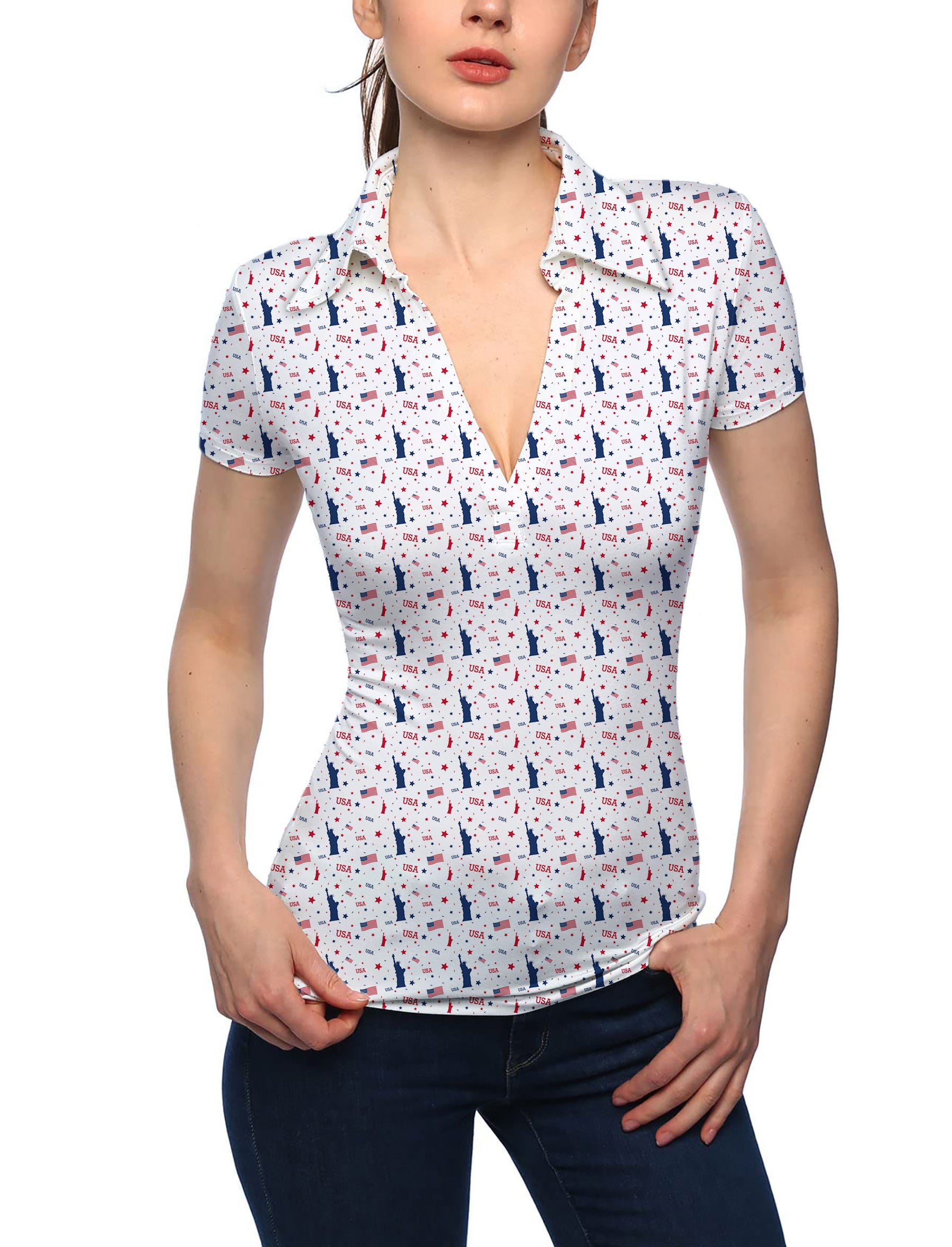 Women's Statue of Liberty V Neck Golf Polo