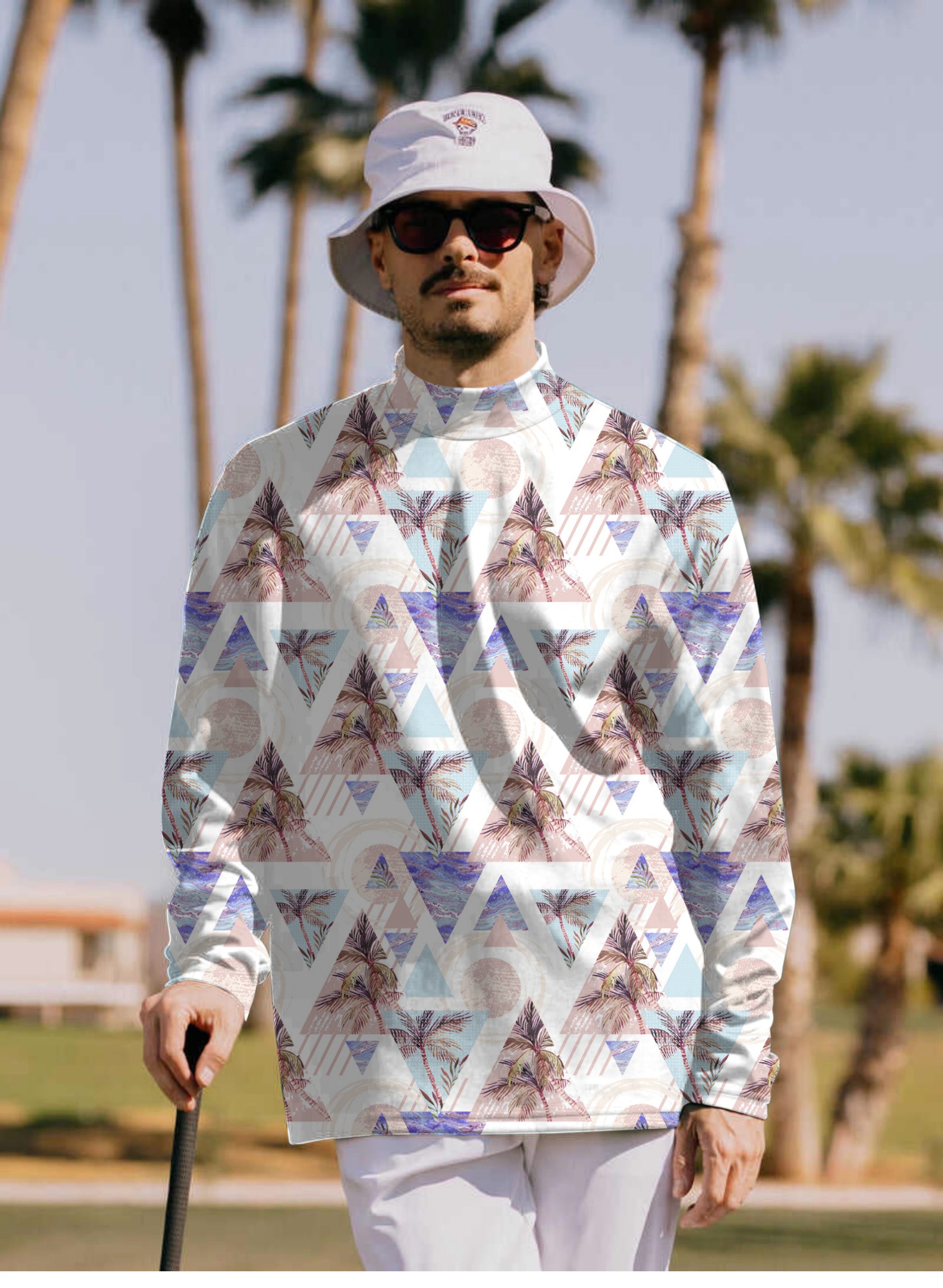 Men's Cali Palm tree Pullover High neck Long/Short sleeve T-Shirt