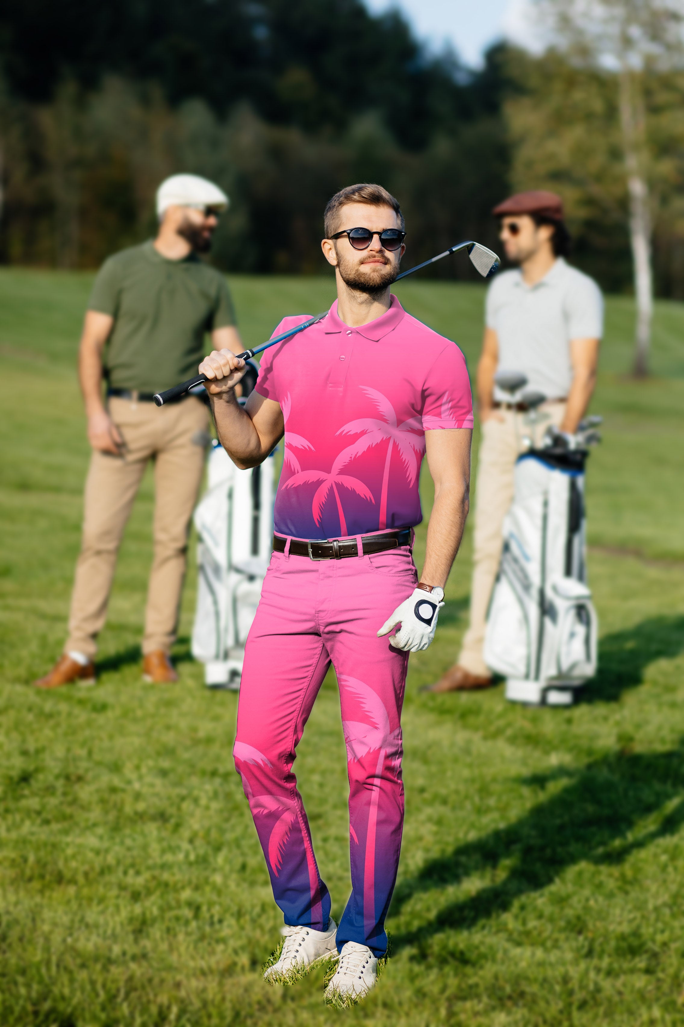 Men's Golf Set Polo+Pants pink palm