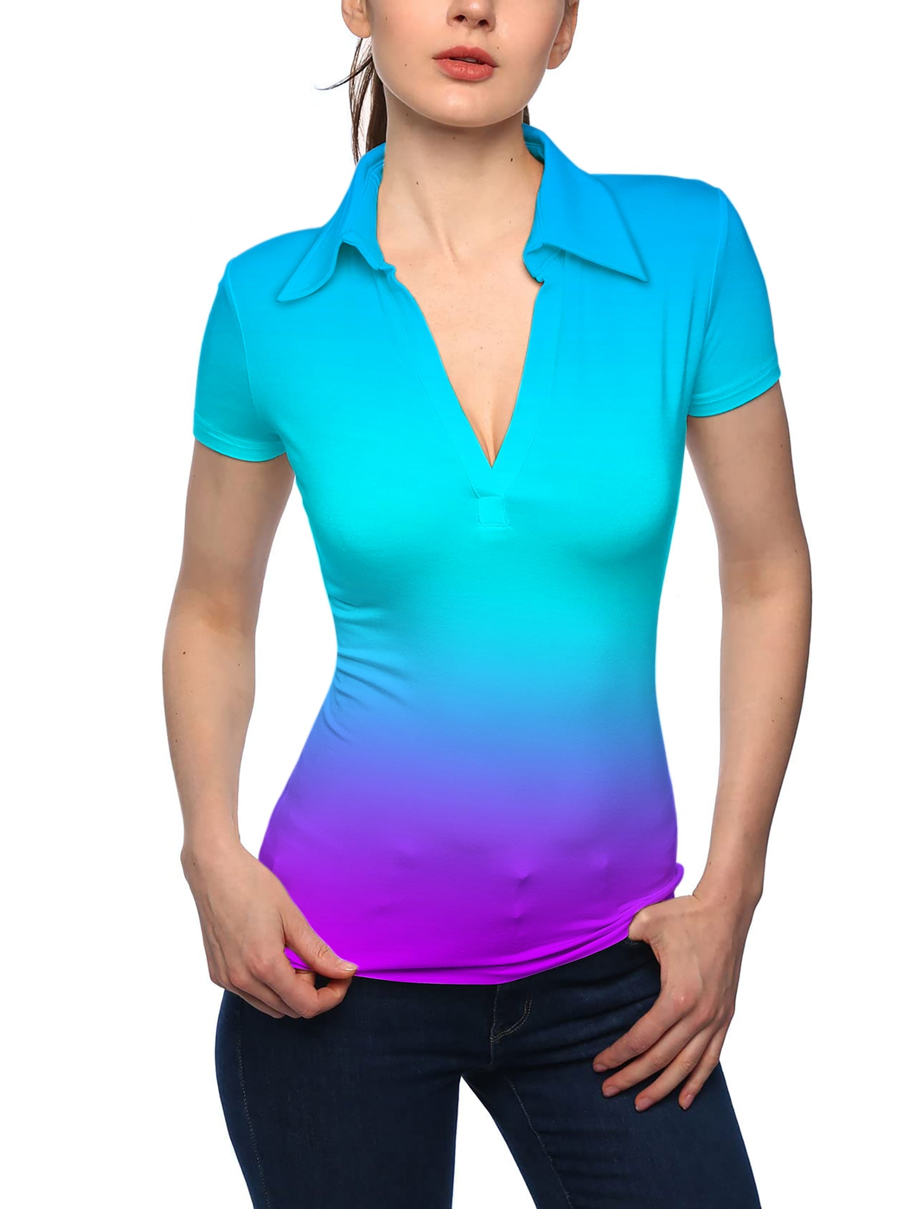 Women's Neon Gradients V Neck Golf Polo