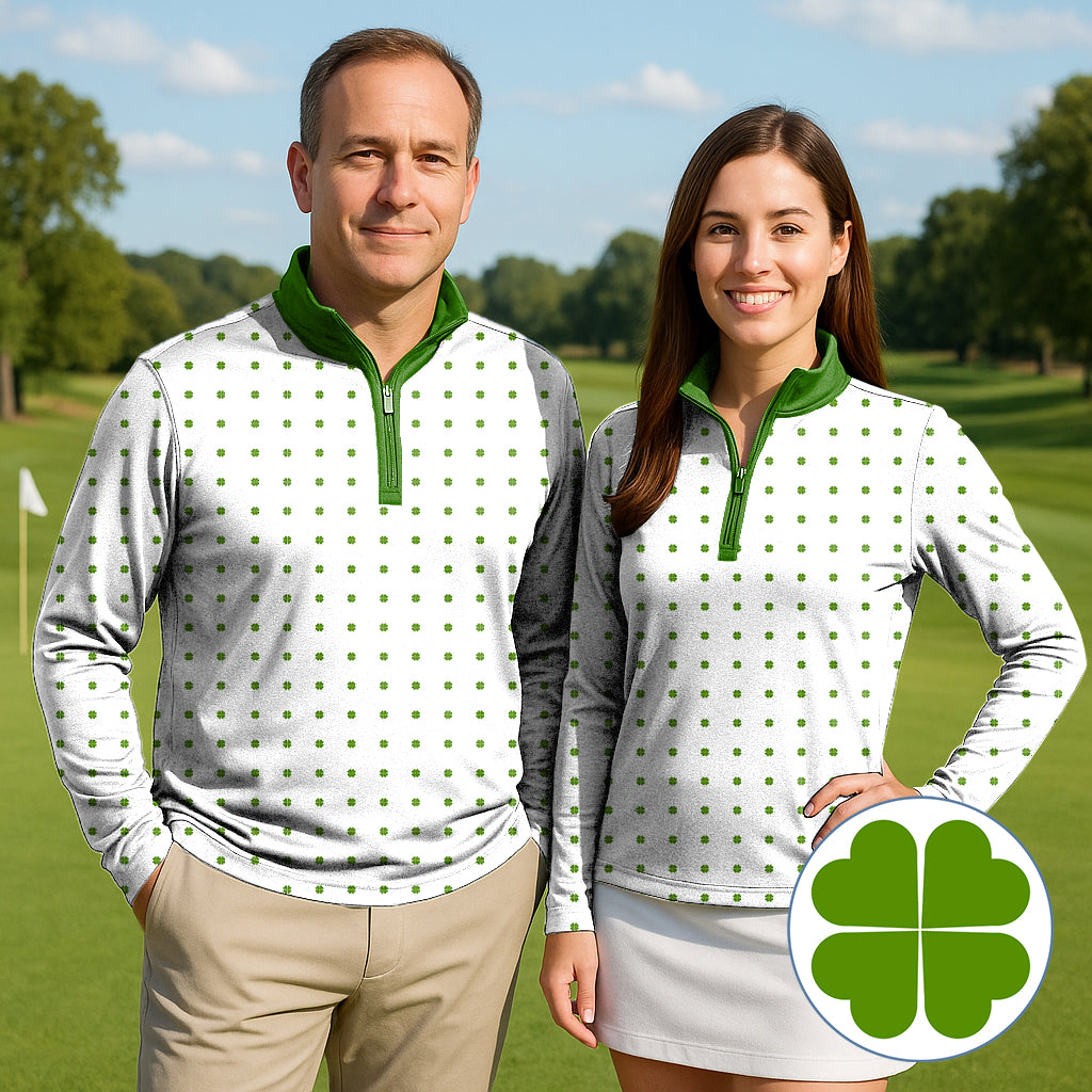 Lucky Four-Leaf Clover Couple Golf Active 3/4 Zipper Top Long Sleeves