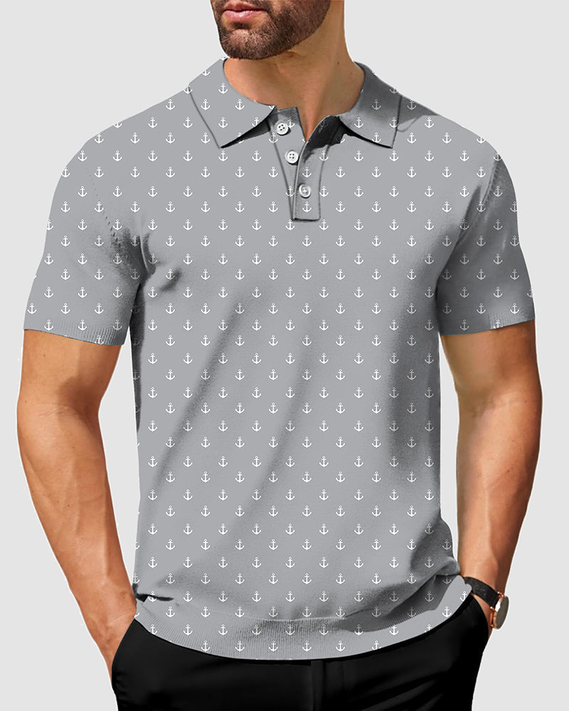 Men's light gray anchor polo shirt with classic fit and moisture-wicking fabric
