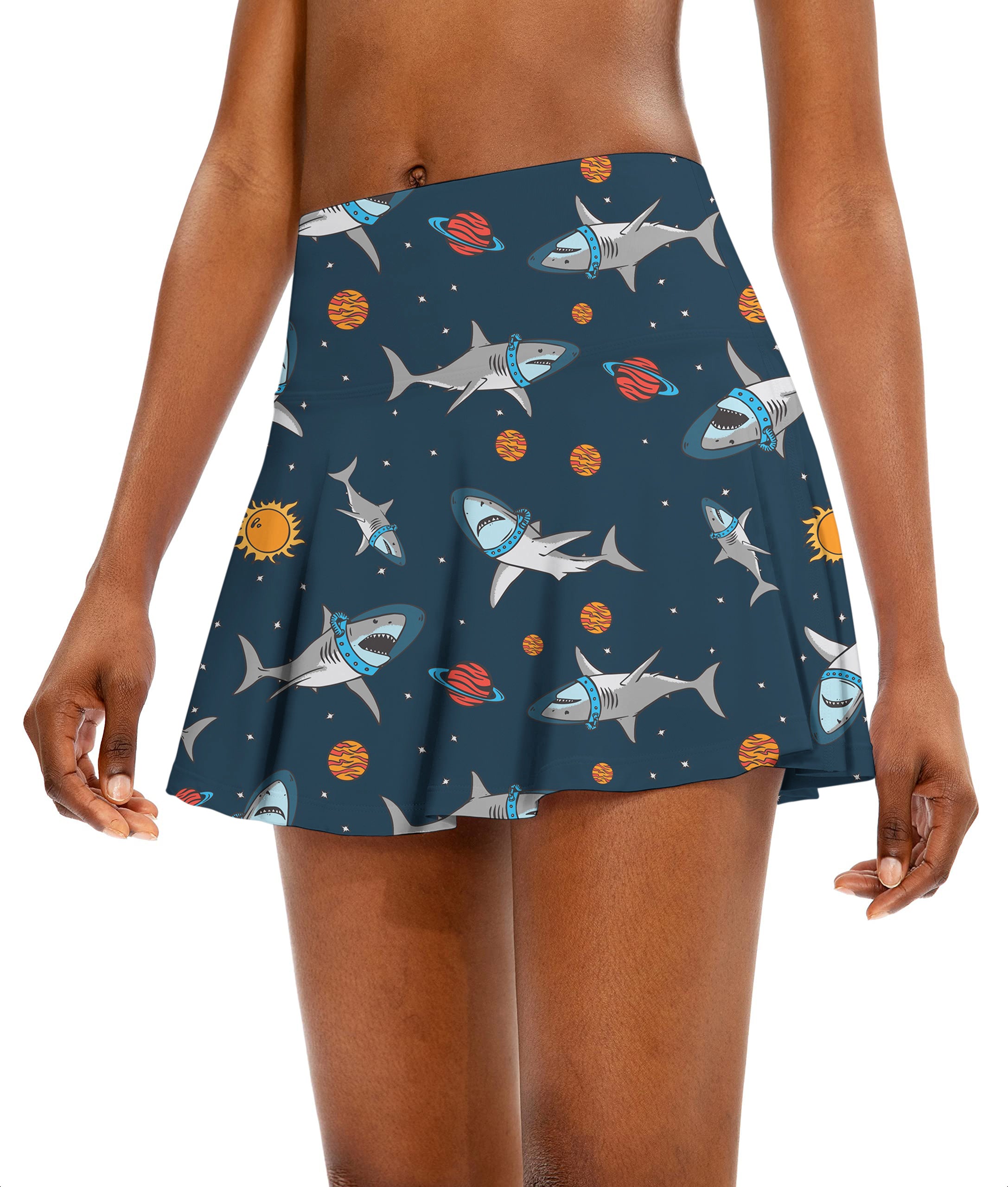 Sharks in Space Women's Athletic Golf Skorts Flared Skirts