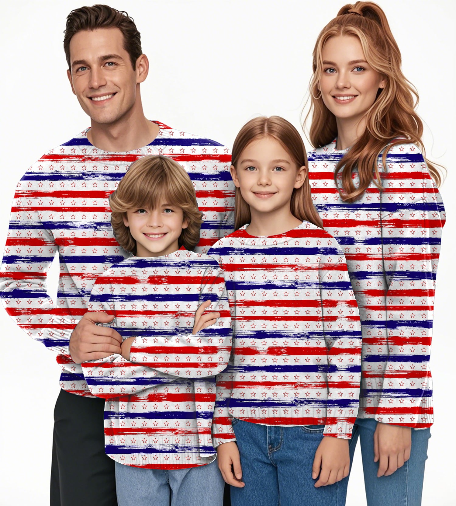 Stars & Stripes Crewneck Pullover Ugly Sweater Men Women boy girl family