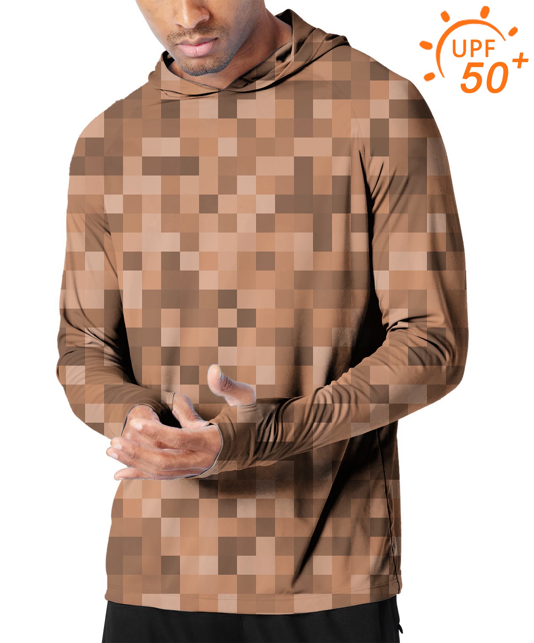 Men's Outdoor Brown Pixel Big Golf Sun Protection Slim Fit  hoodies