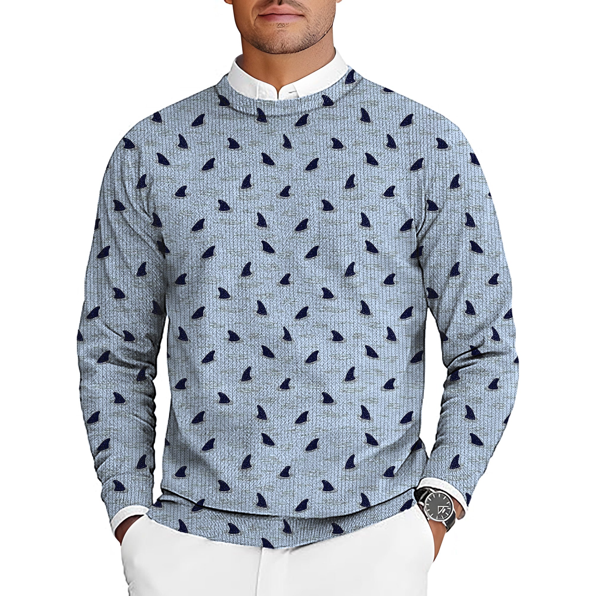 Sharks Below Men's Golf Crewneck Pullover Sweaters Ugly Sweater