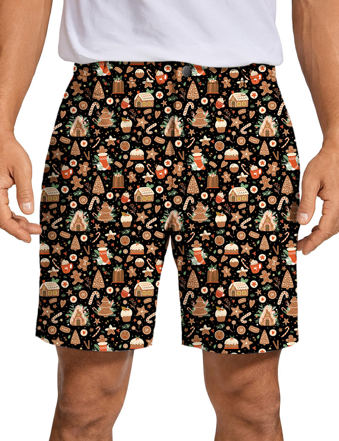 Men's Black Christmas Candy House Golf Shorts