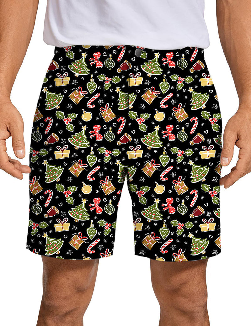 Men's Merry Christmas gift golf shorts with festive pattern, quick dry and lightweight fabric