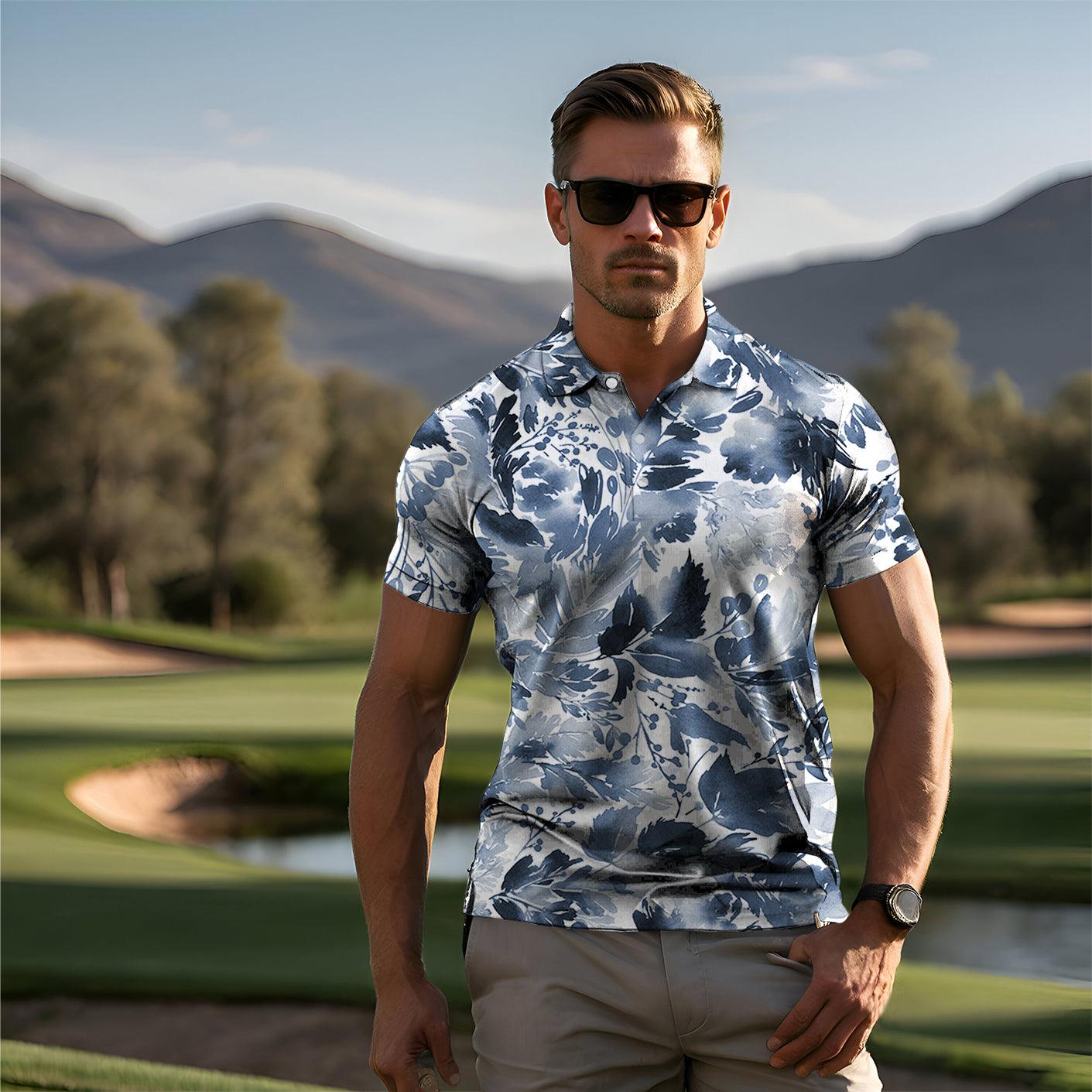 Mens Blue leaves Golf Polo