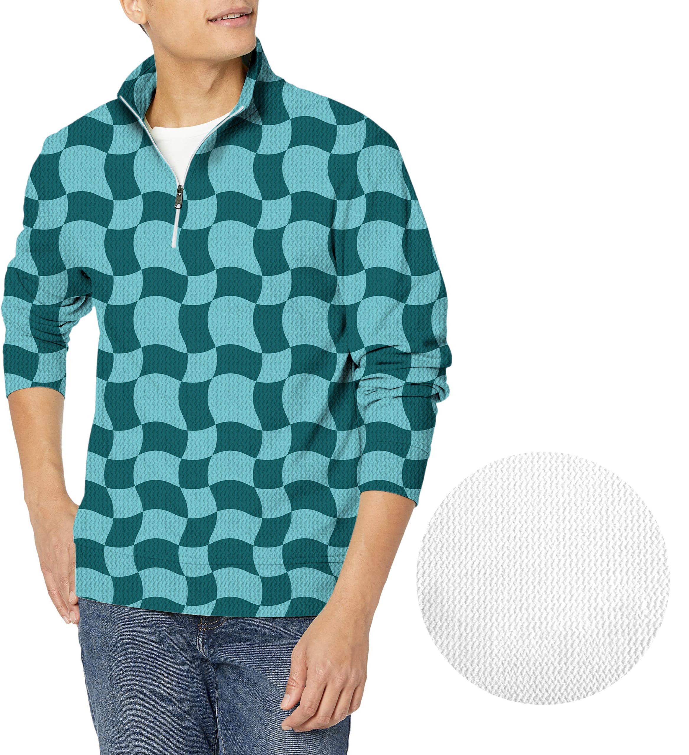 Wavy SquareTanjirou Men's Golf Waffle Zipper Pullover