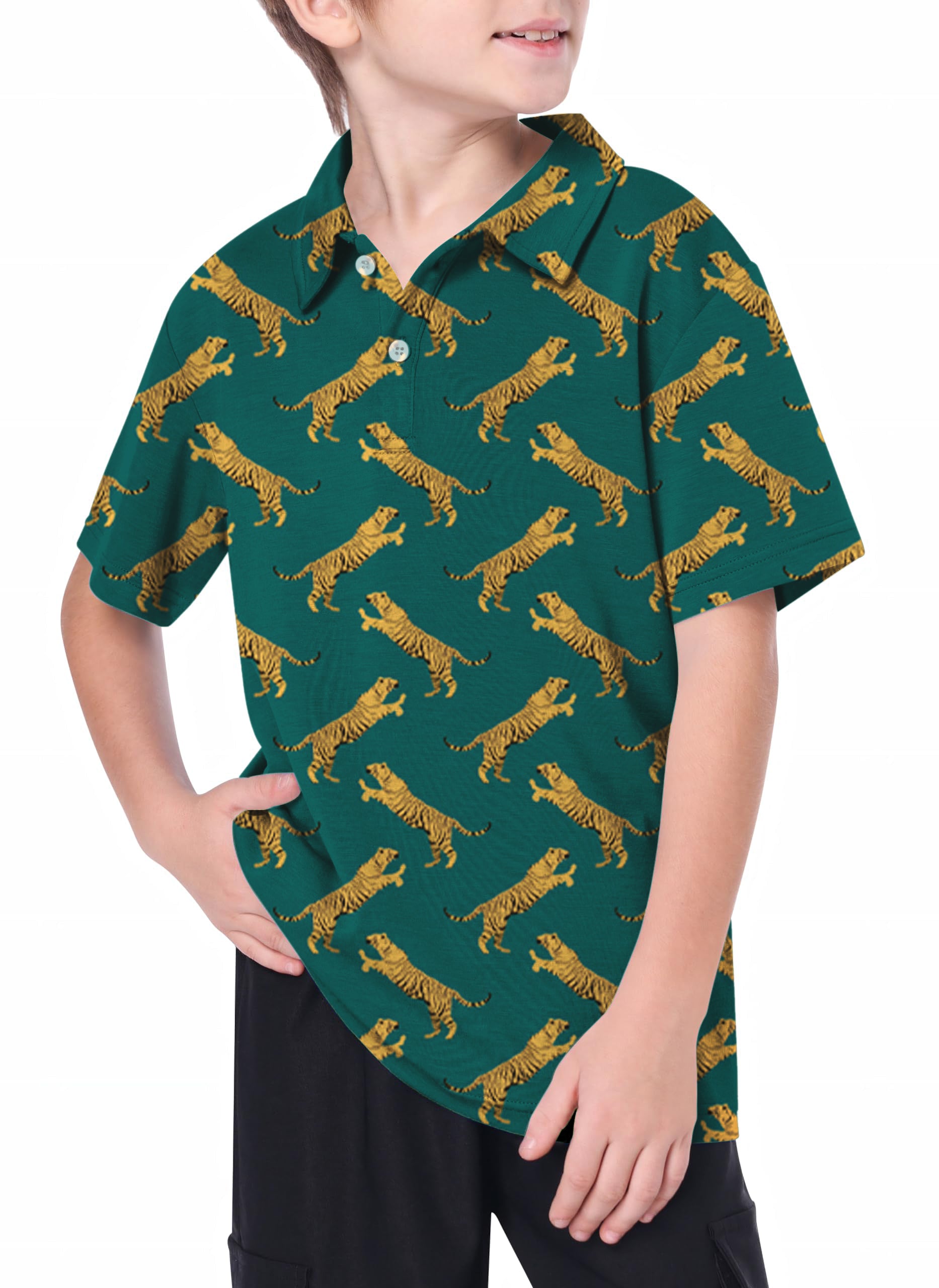 Youth green tiger Golf Polo