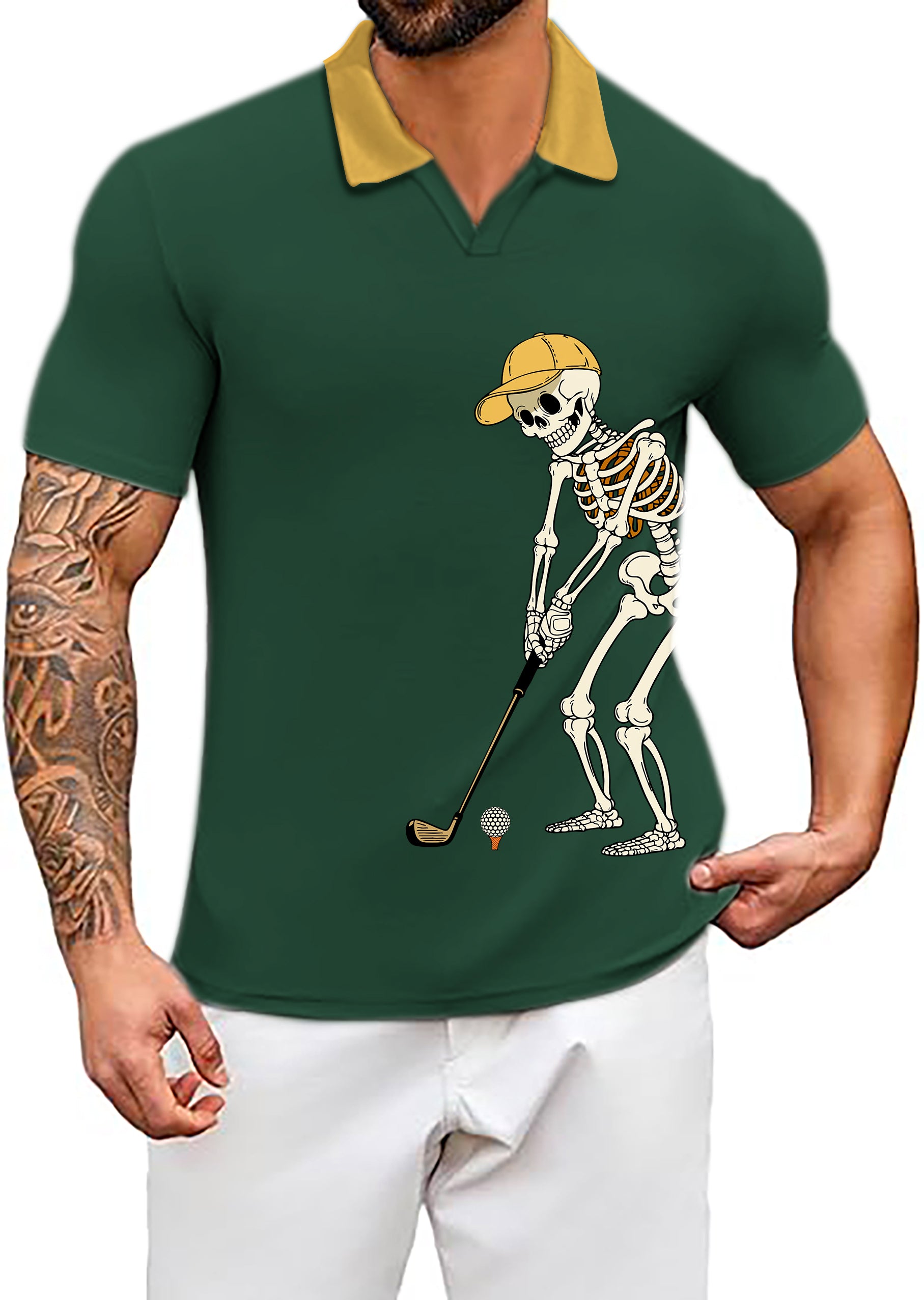 Men's Coconut Palm Navy Blue Ink Dots V Yellow Green Halloween Skeleton Golf