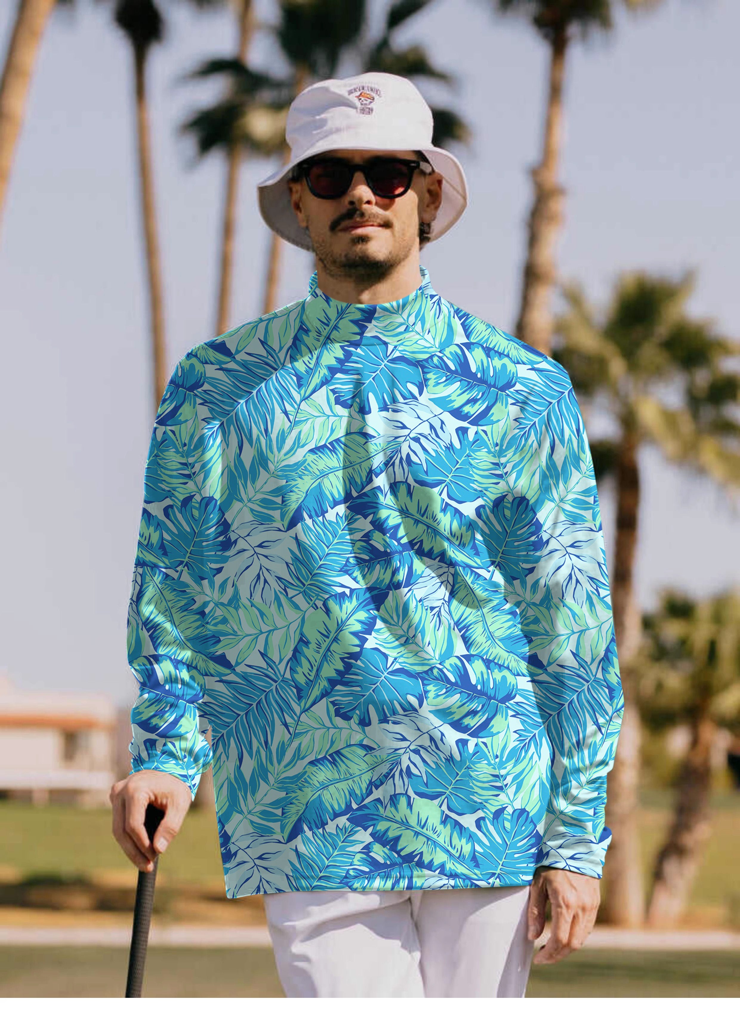 Men's Palm leaves Pullover High neck Long/Short sleeve T-Shirt