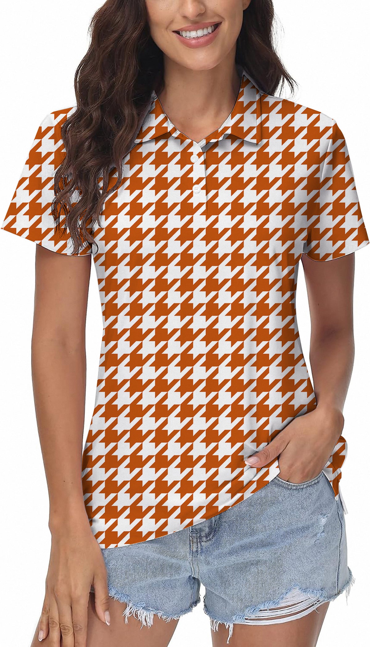 Halloween yellow and white houndstooth Women's Golf Polo