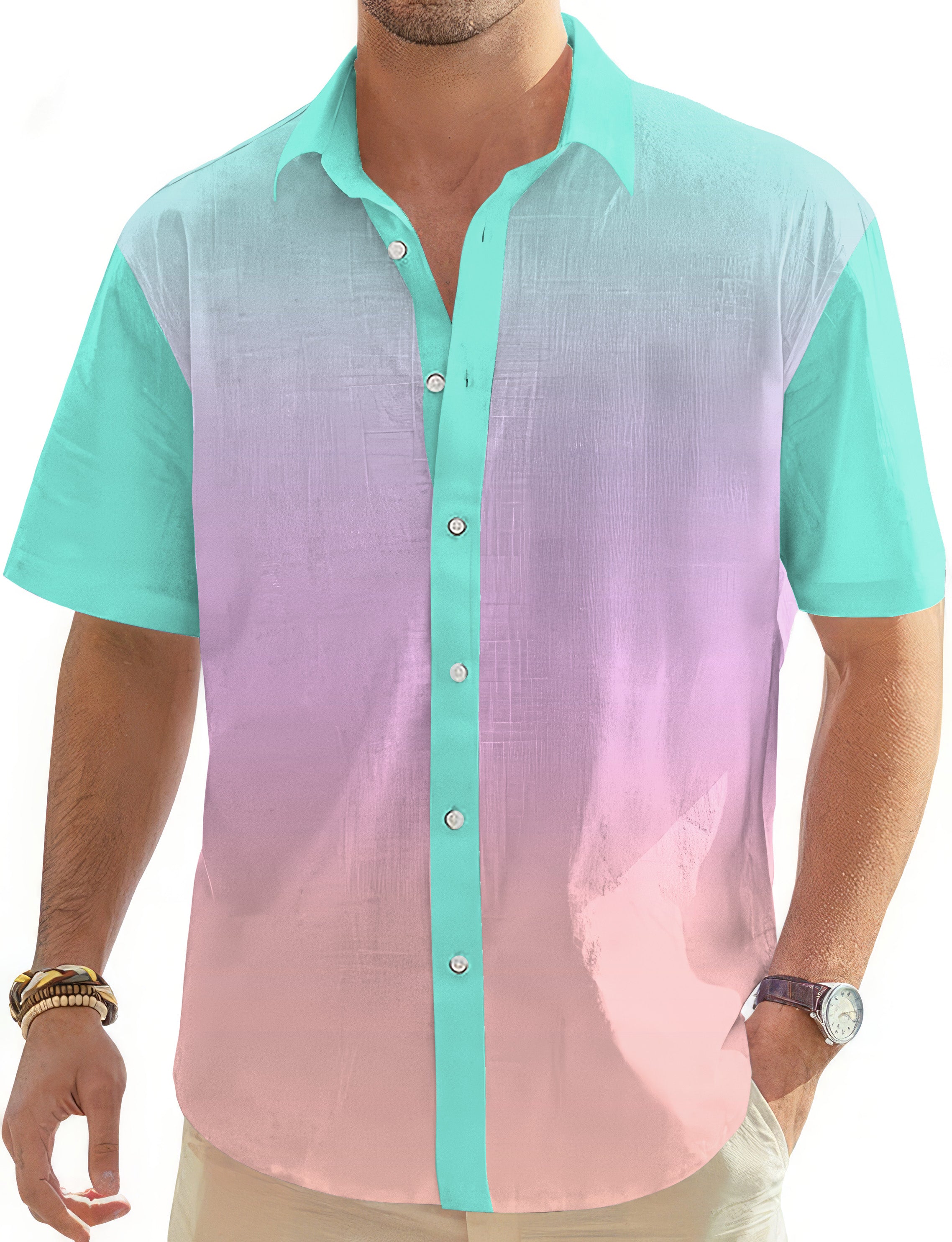 Pink Gradient Men's Golf Hawaiian Shirts Button Down Shirt