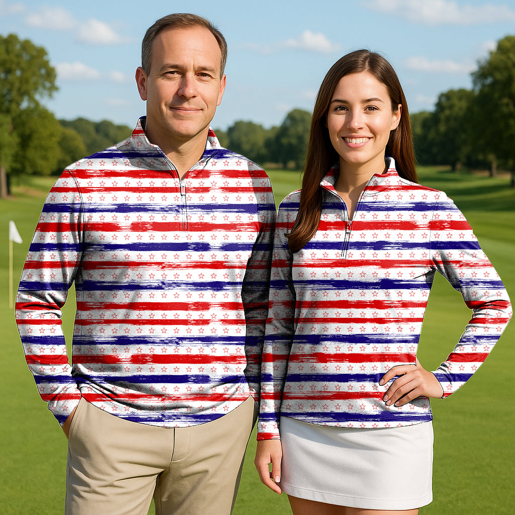 Stars & Stripes Couple Golf Active 3/4 Zip Top