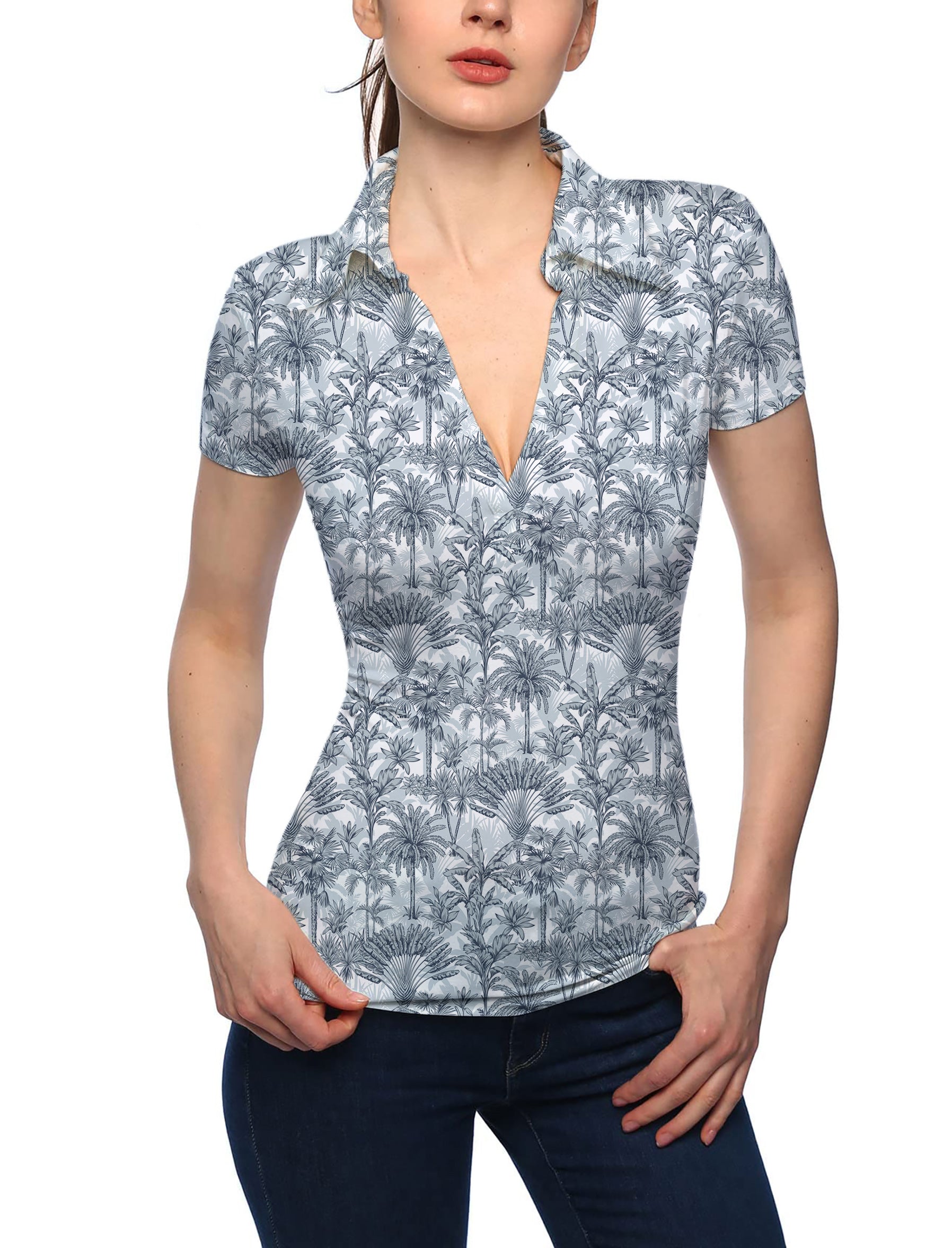 Women's Twilight Palms V Neck Golf Polo
