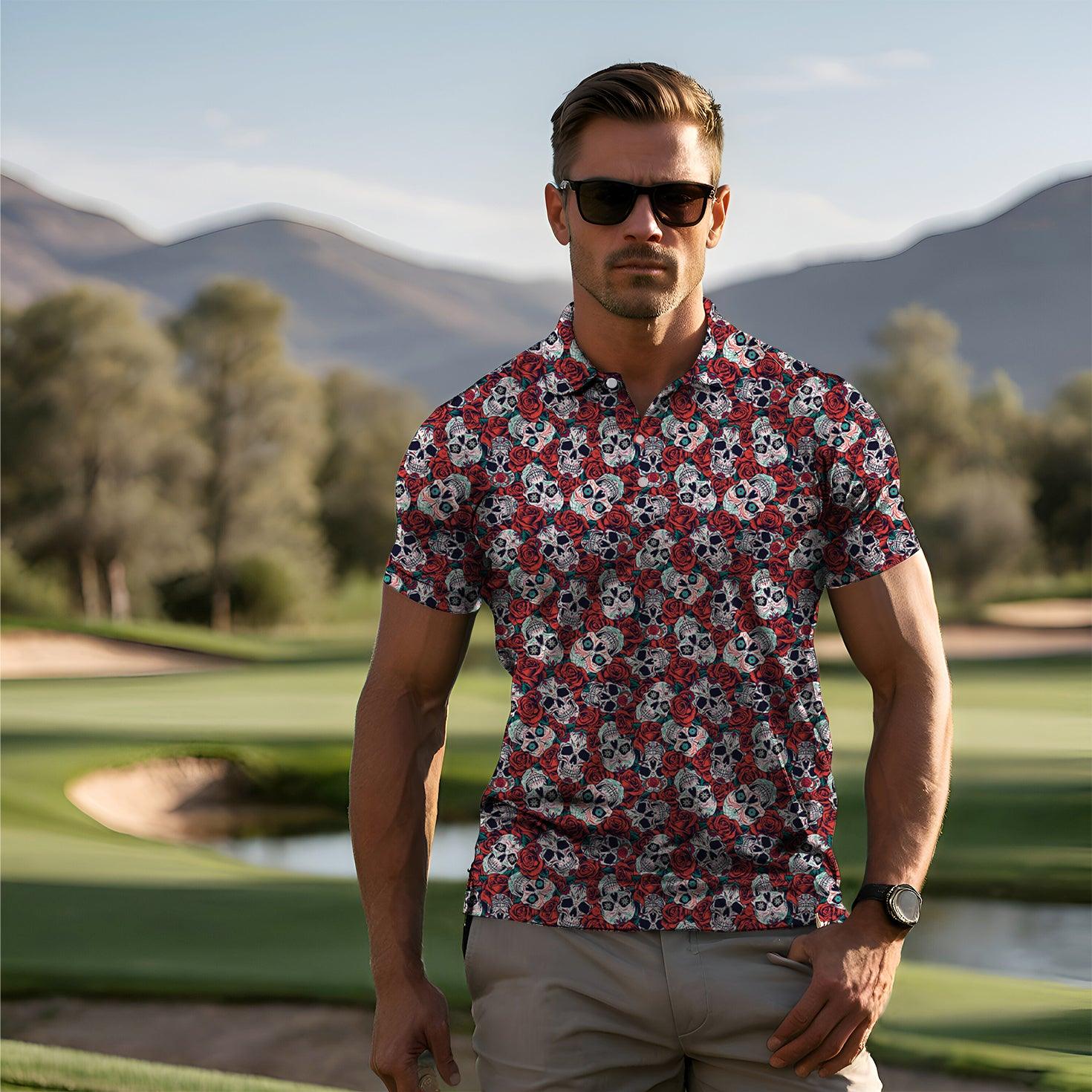 Men's Rose Skull golf polo