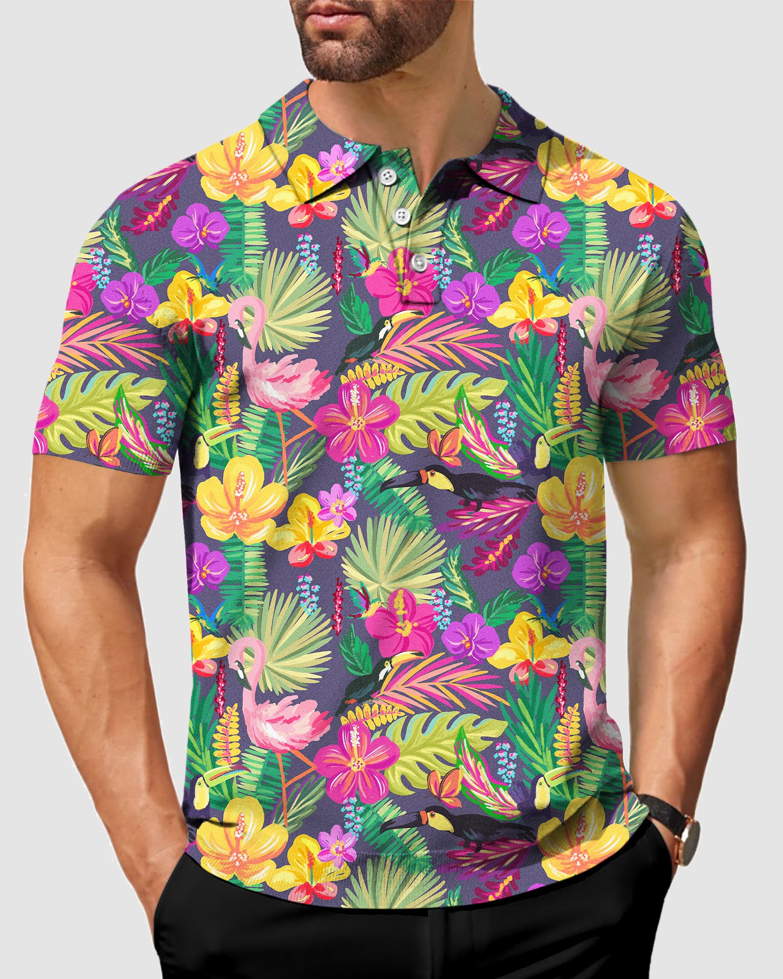 men's golf Hand drawn flamingo polo