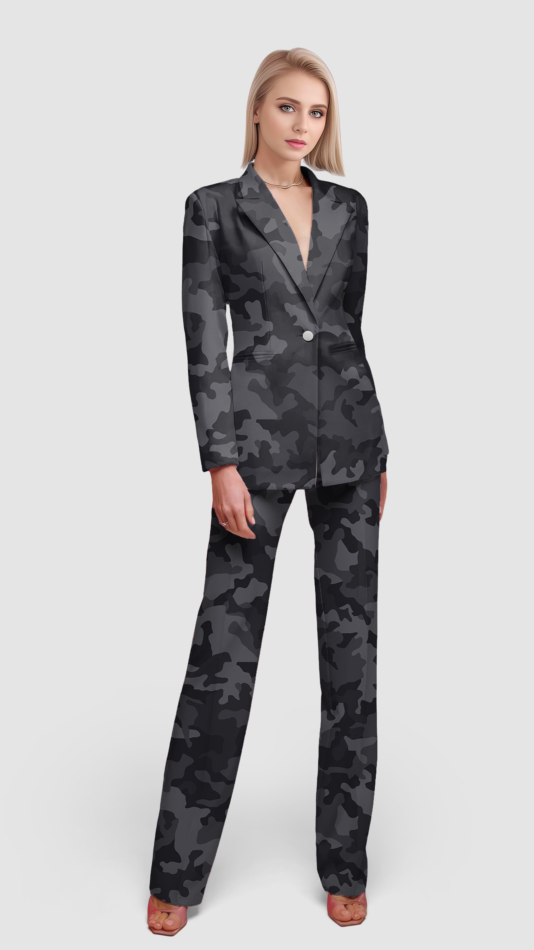Ghost Camo Polo-Women's Blazer Casual Work Office Blazer Suit set