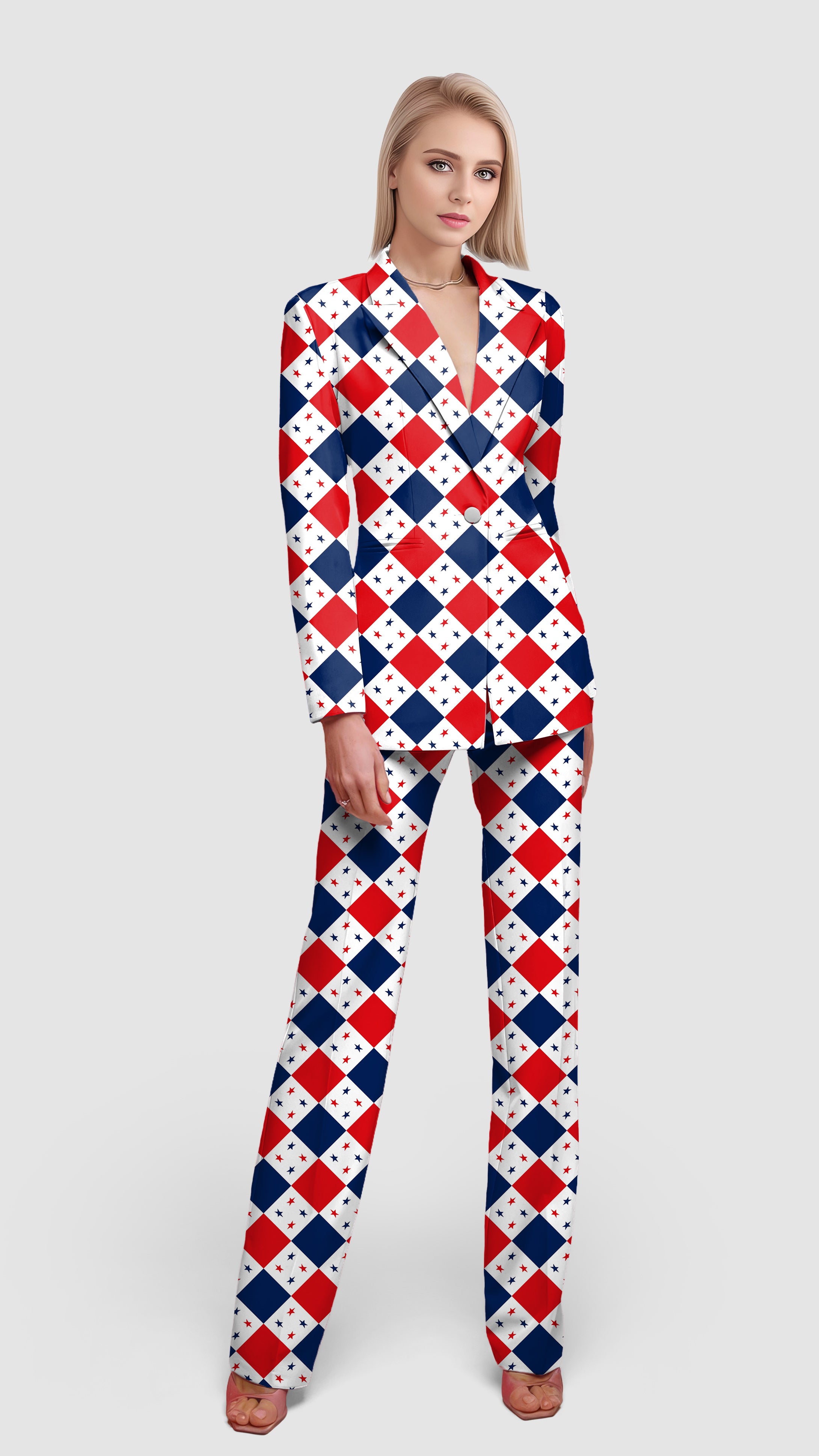 Argyle US Star flag-Women's Blazer Casual Work Office Blazer Suit set