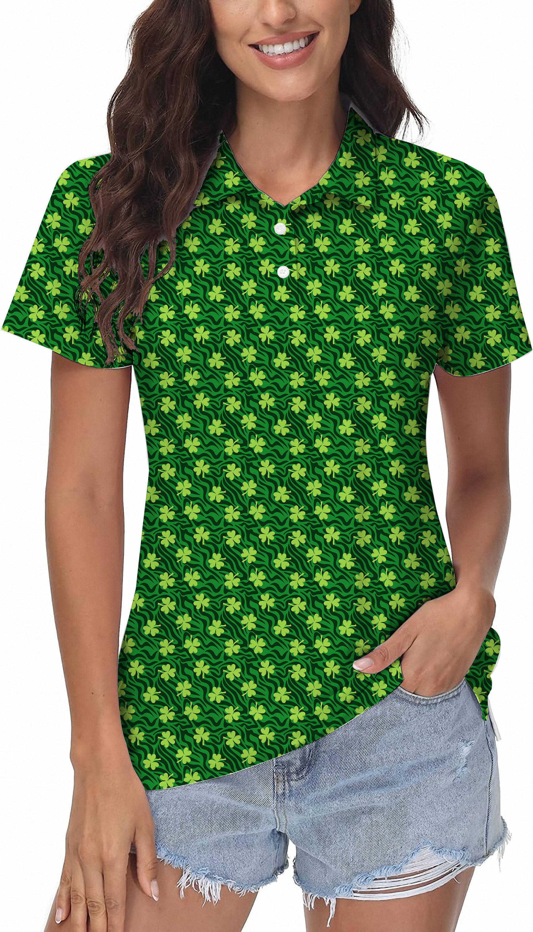 Leaf clover Green zebra St. Patrick's Day Women's Golf Polo