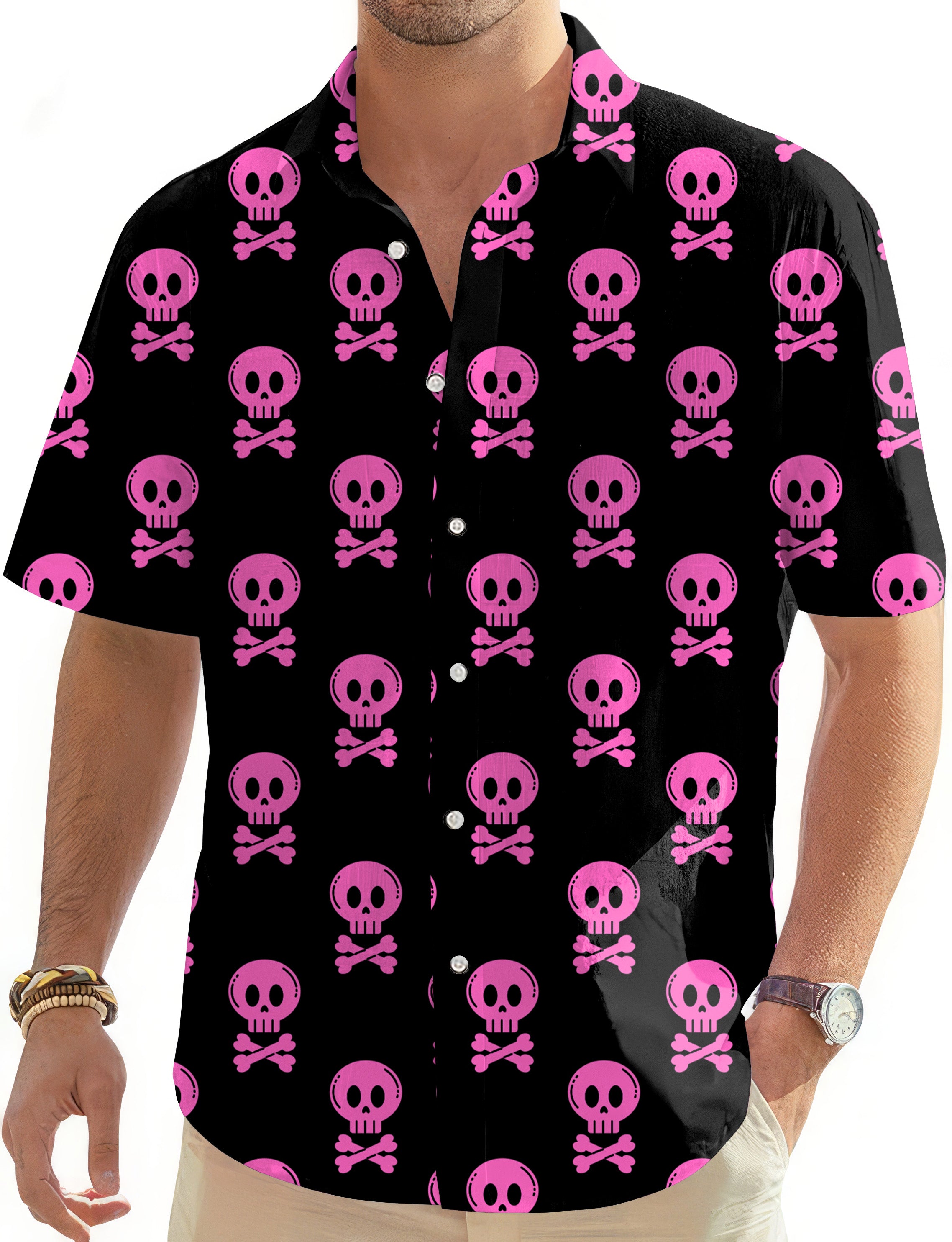 Halloween Punk Skull Men's Golf Hawaiian Shirts Button Down Shirt
